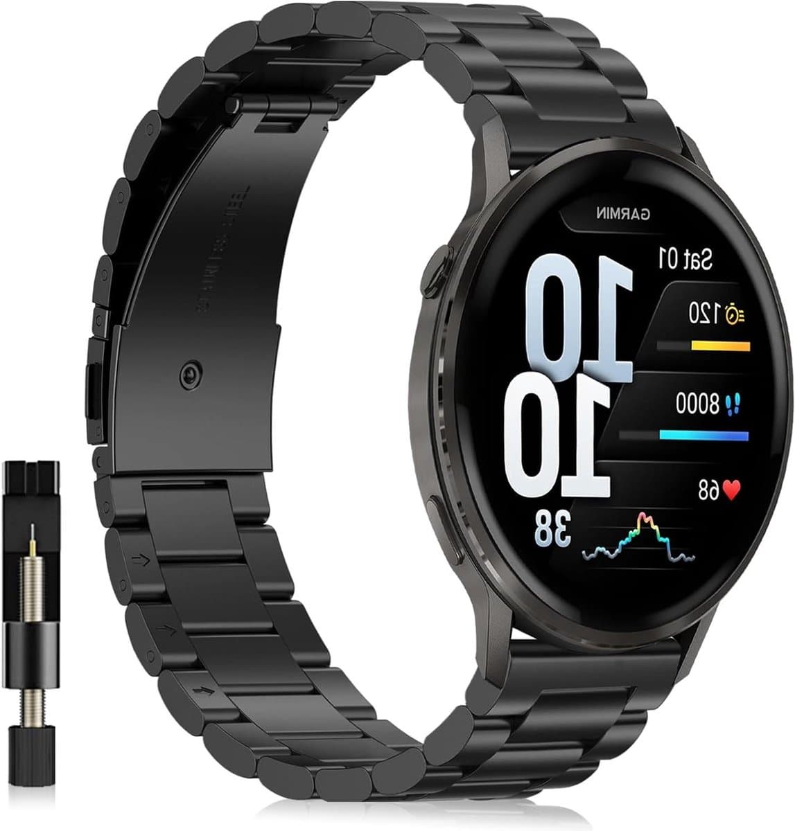Garmin Armband - Horlogeband RVS - Horloge Vervangen - Snelsluiting - 22 mm - Zilverkleurig