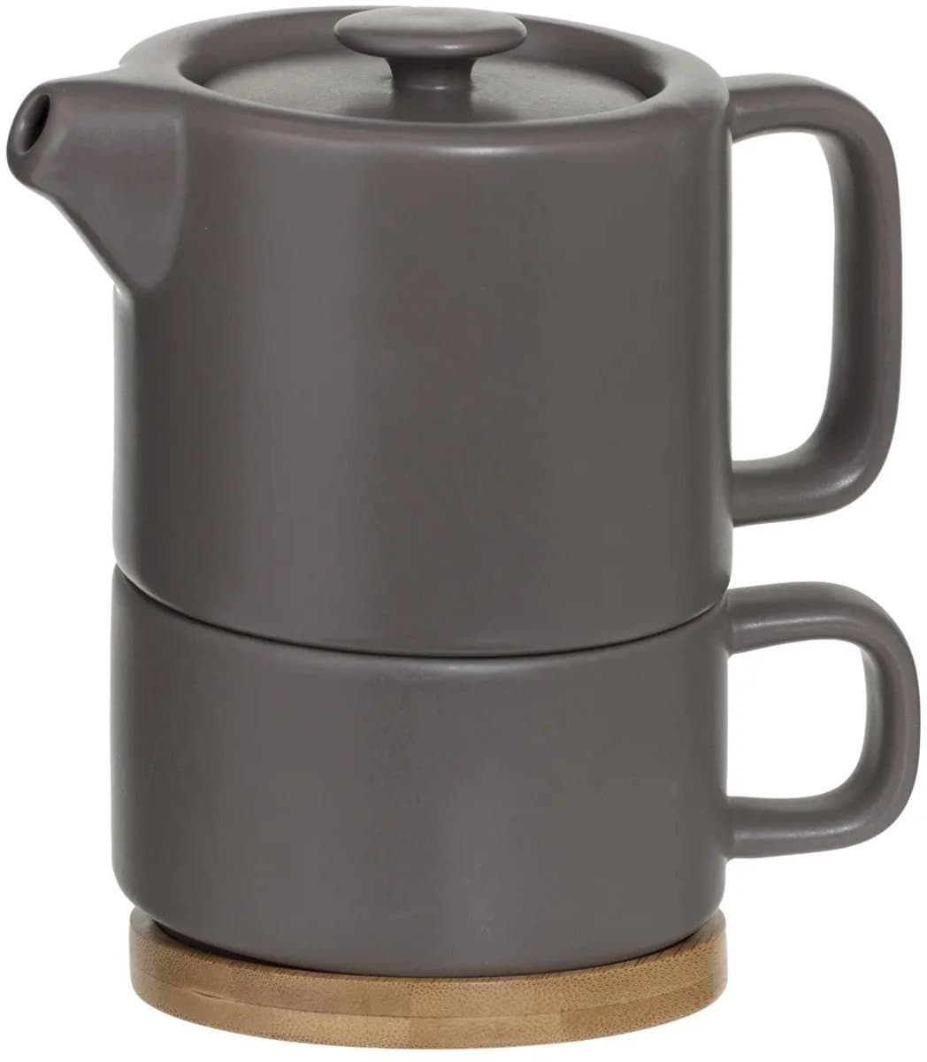 Secret de Gourmet Keramische Theepot met Kop - Donkergrijs, 10 x 15 cm