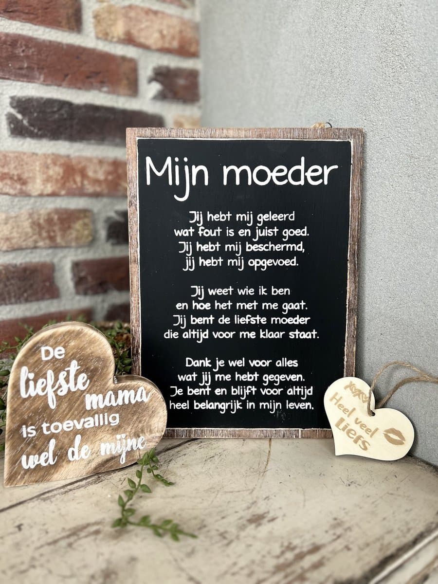 Creaties van Hier - Tekstbord Mijn Moeder - Houten hart Mama - Houten hartje Liefs - Hout - Moederdag