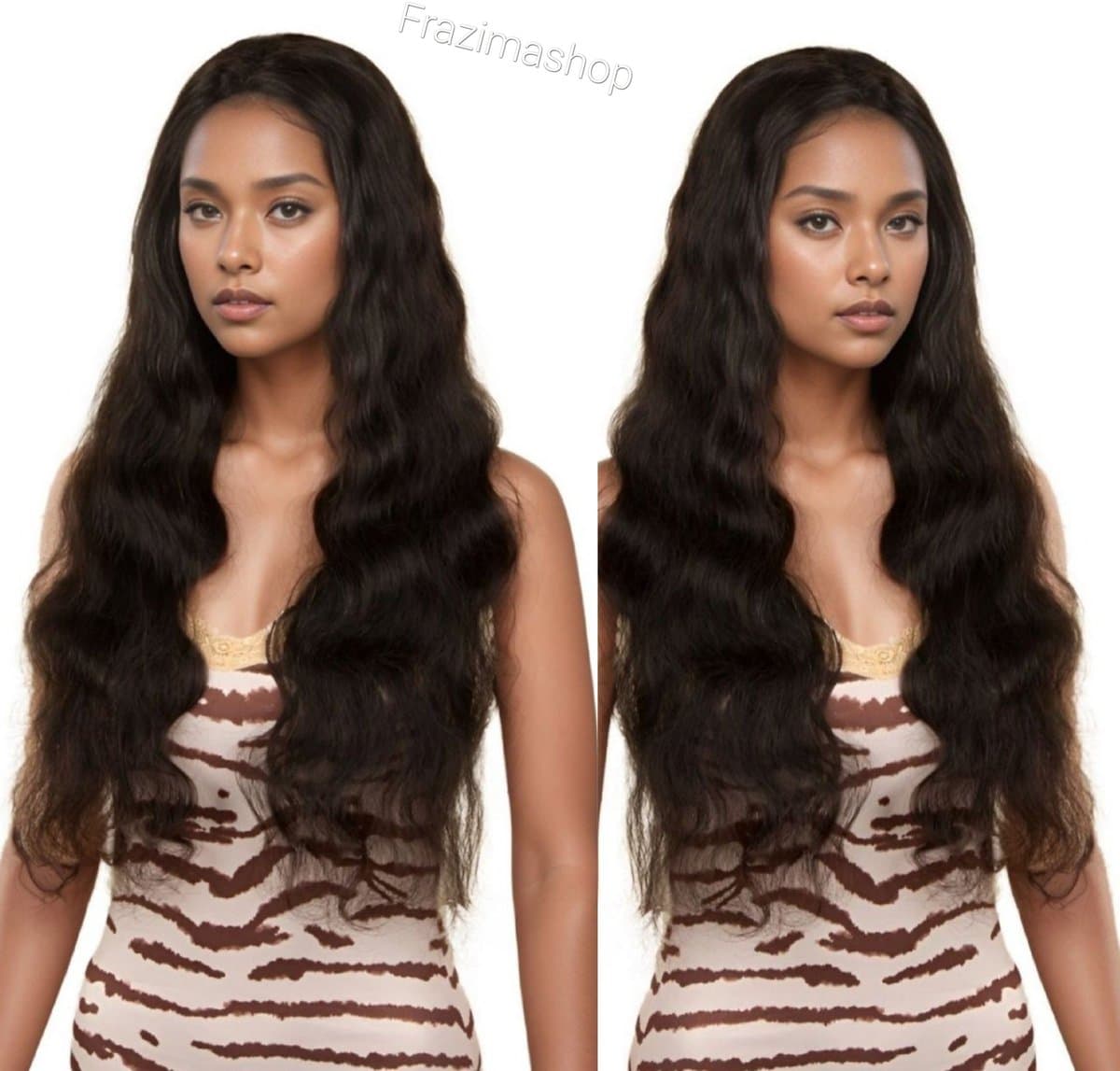 Frazimashop- Braziliaanse Remy pruik 26 inch - donkerbruine golf echte menselijke haren -real human hair 13x1 T- lace front wigs