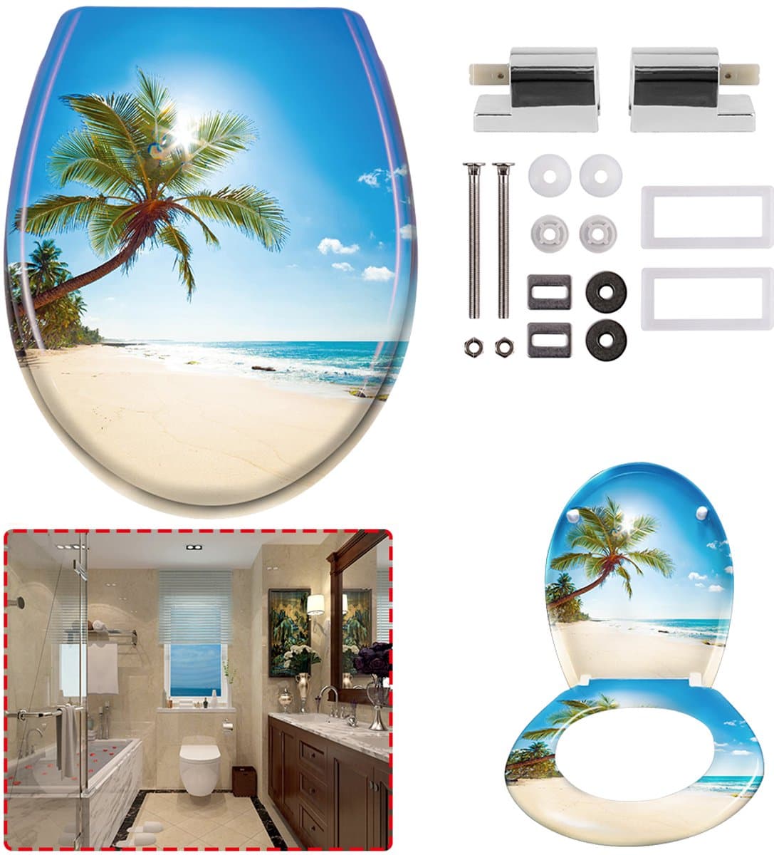 Aufun Toiletzitting, Toiletbri Met Softclosing Mechanisme Wc-Bril Gemaakt Van Mdf Universele - Maat Beach