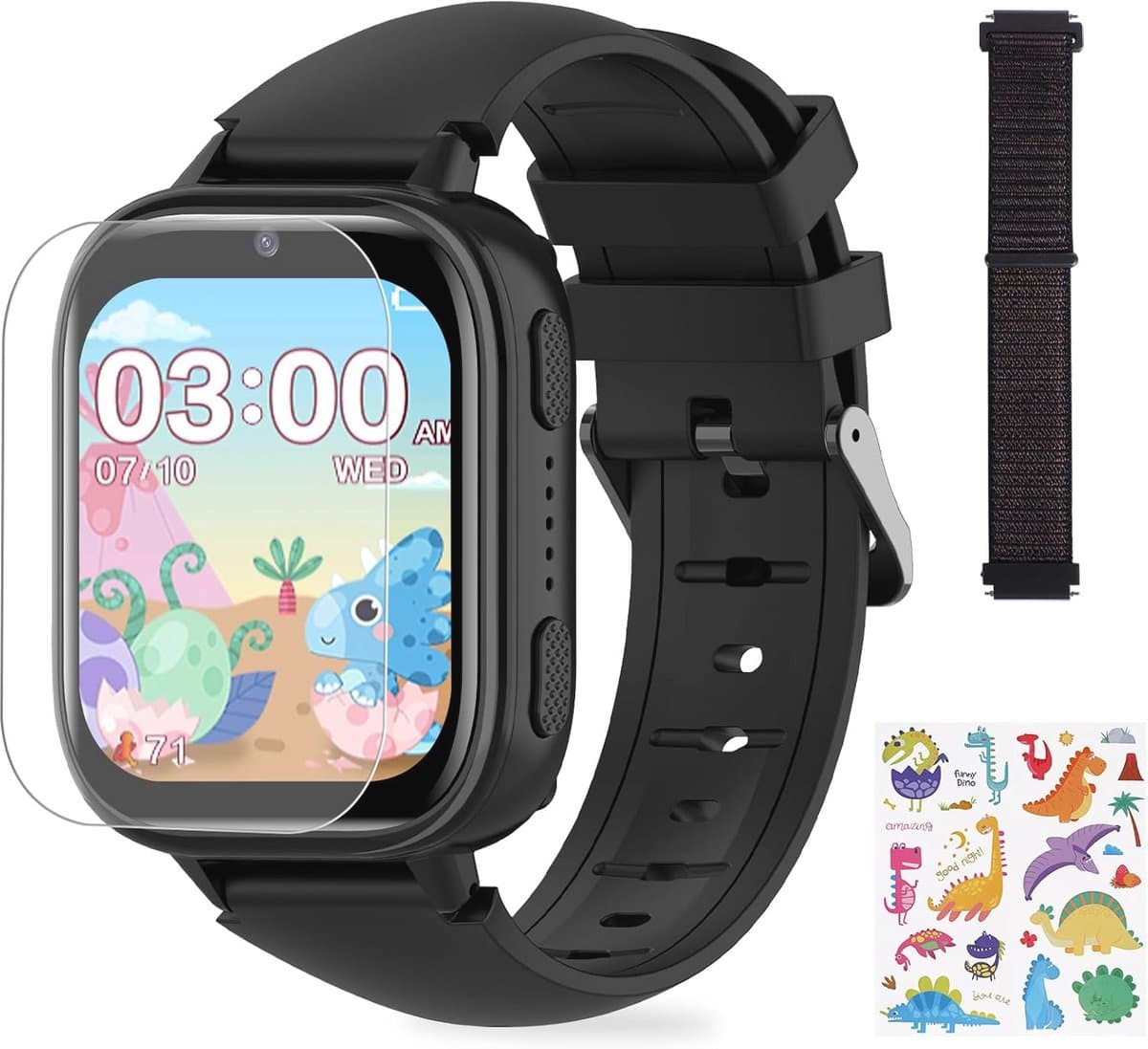 Kindersmartwatch met oproepfunctie en educatieve puzzels en audioboeken - Zwart