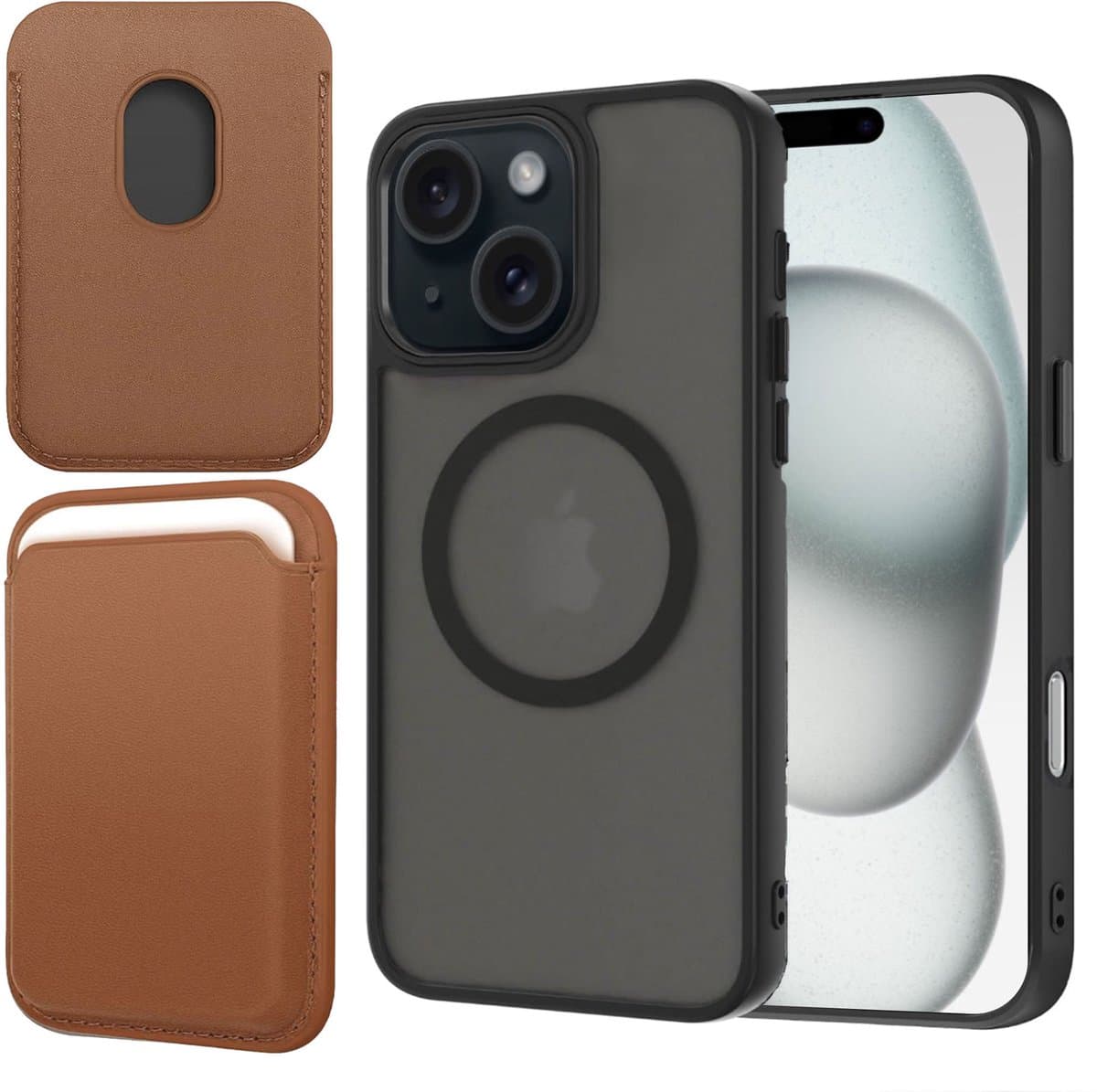 Hoesje + Pasjeshouder geschikt voor iPhone 14 / 13 - Portemonnee geschikt voor MagSafe - Magnetisch - Pasjes Houder - Creditcardhouder - Bruin