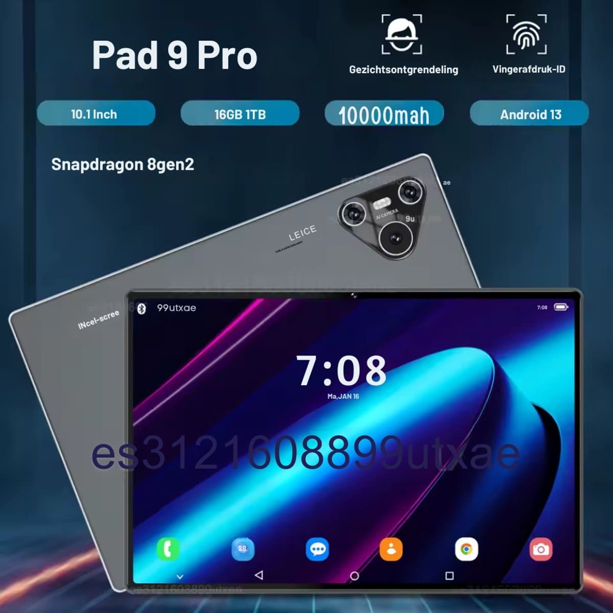 Mookes Pad 9 Pro Tablet 10.1 inch Android Snapdragon 8gen2 Global 16GB 1024GB 10000 mah 5G Dual SIM WIFI HD Scherm - Black & Golden