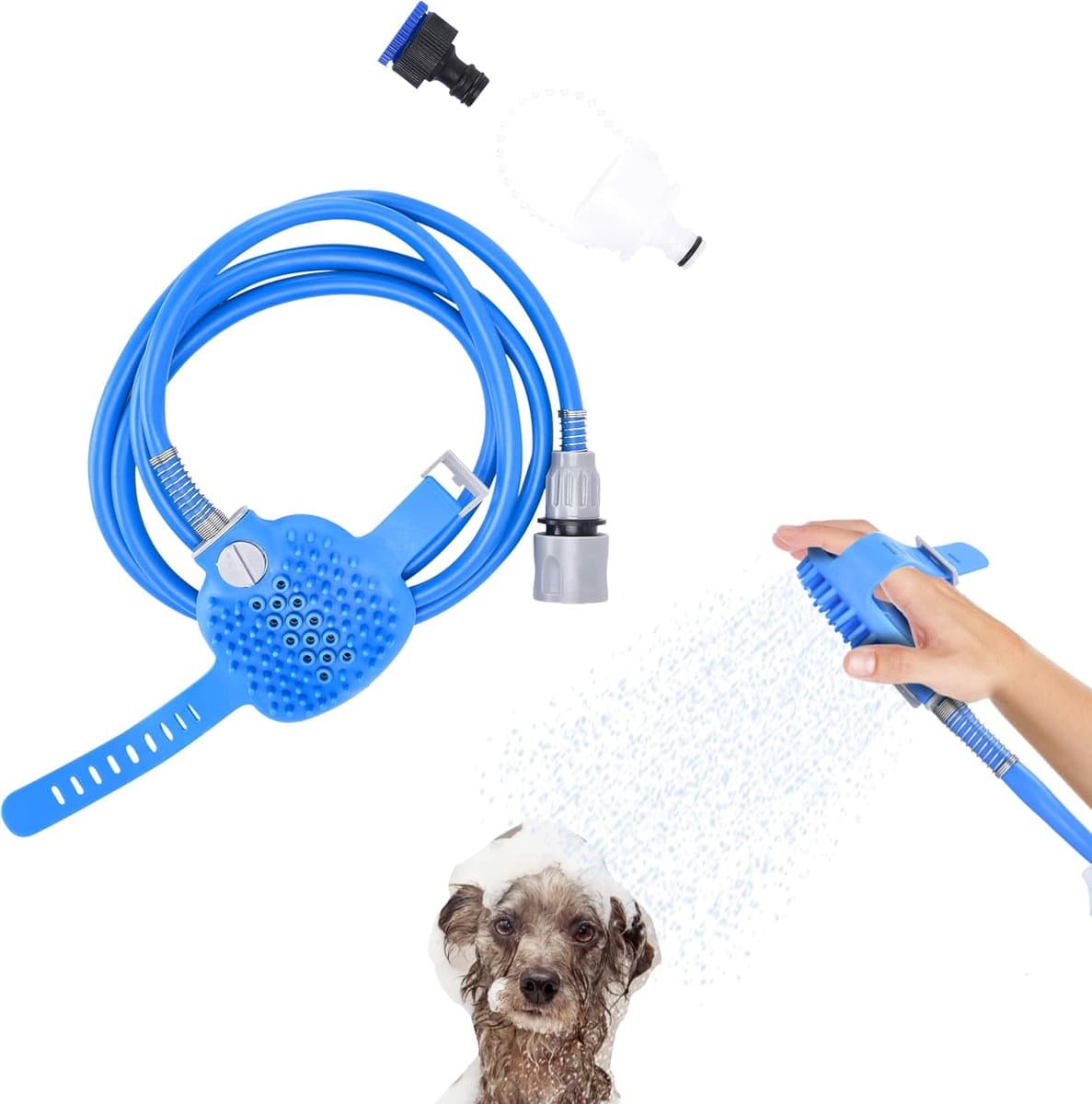 Douchekraan Sproeier voor Huisdieren - Handdouche - Douchekop - Druksproeier - Ronde - Multifunctionele - Badkamer Benodigdheden - ABS - Blauw - Voor Hondenwassen & Babybad - 1.96m - 1 Stuk