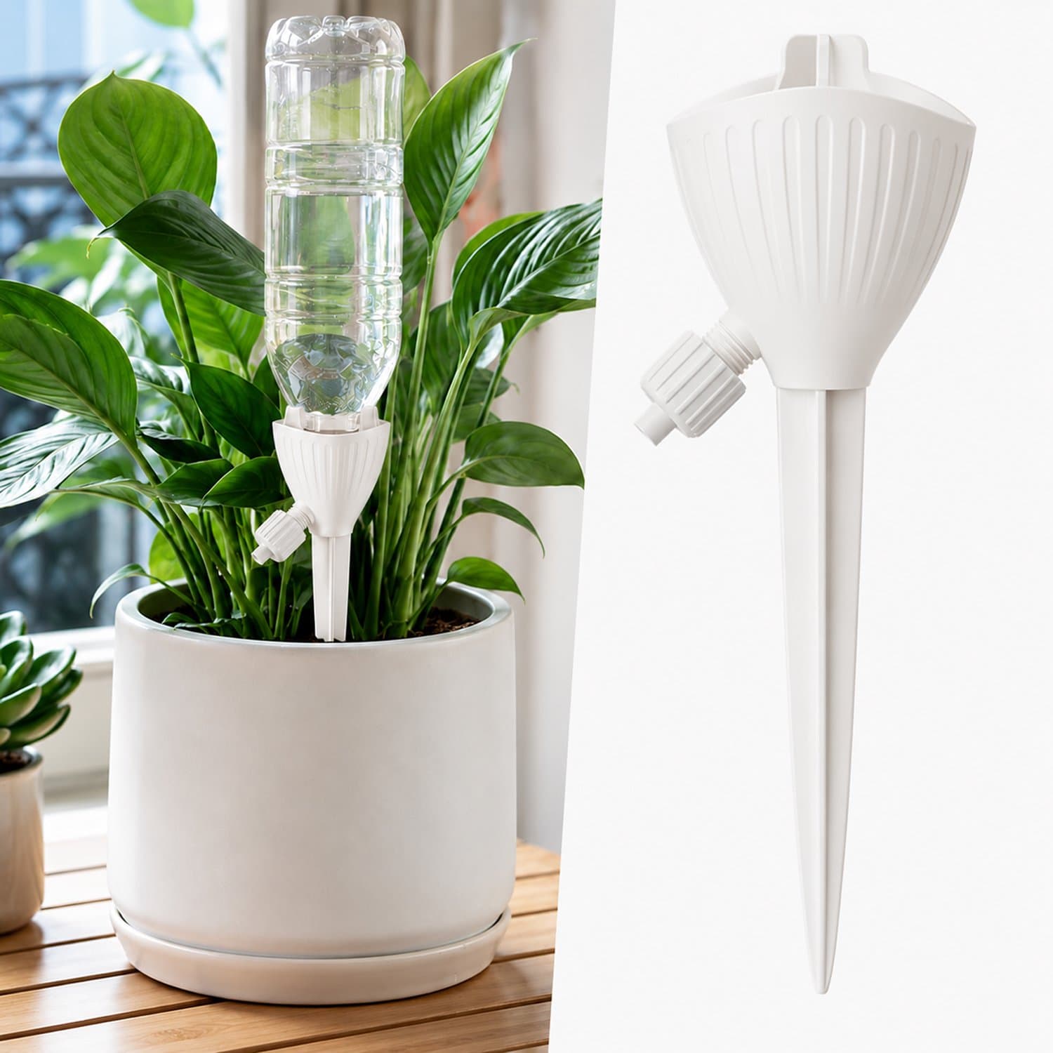 Ulisem - Automatische Plantenbewatering - Bewateringsspikes - Druppelirrigatie voor Planten - Verstelbare Waterafgifte - Voor Flessen - Kamerplanten Potplanten Tuin en Balkon - wit