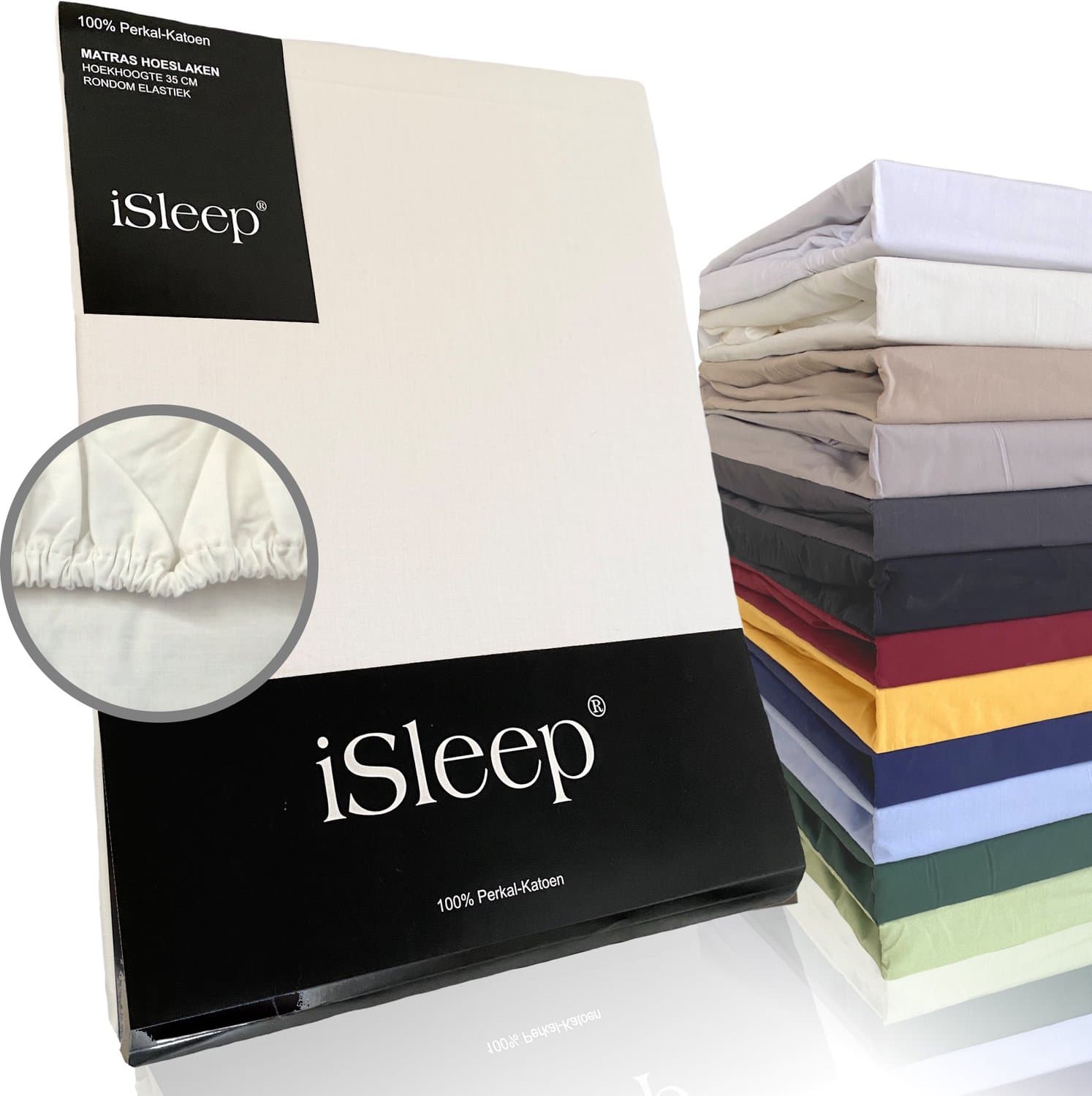 iSleep Perkal Hoeslaken - 100% Perkal Katoen - Hoge Hoek - Rondom Elastiek - Eenpersoons - 90x220 cm - Crème