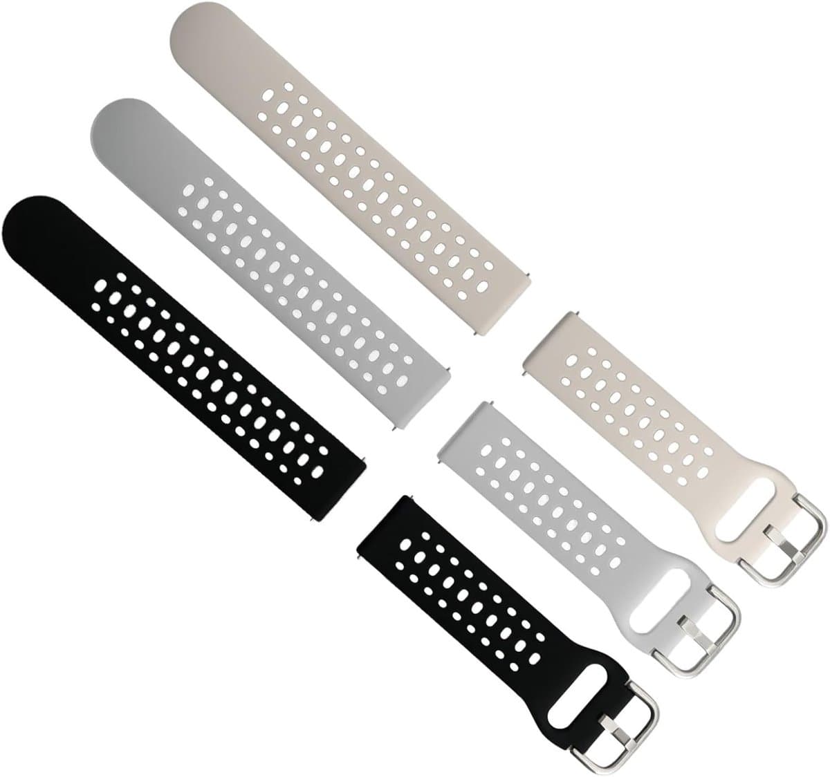 3-delige 20mm Siliconen Horlogeband, Verstelbare Waterdichte Smartwatch Band voor Heren en Dames in Grijs, Zwart en Abrikoos met Comfortabele Pasvorm