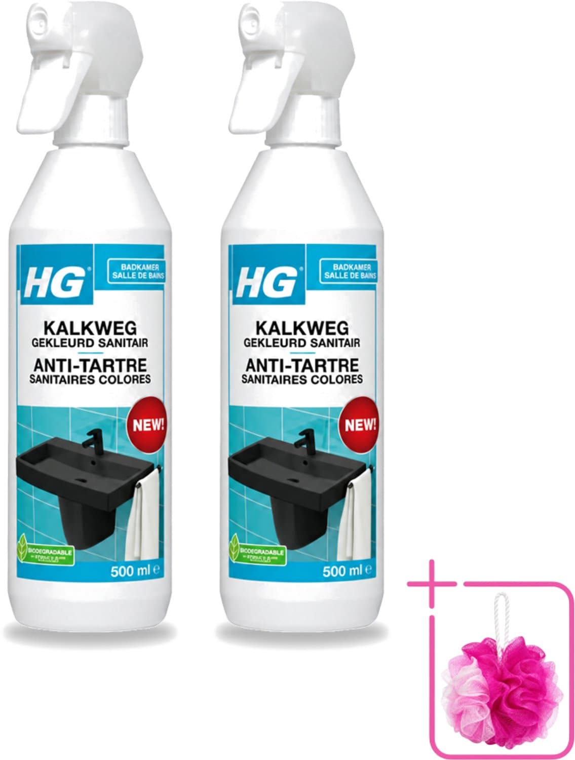 2 x HG - Badkamer - Kalkweg Gekleurd Sanitair - Schuimend - 500 ml - Bulkverpakking - Kalk verwijderen - Douchemop - Gekleurd sanitair reinigen