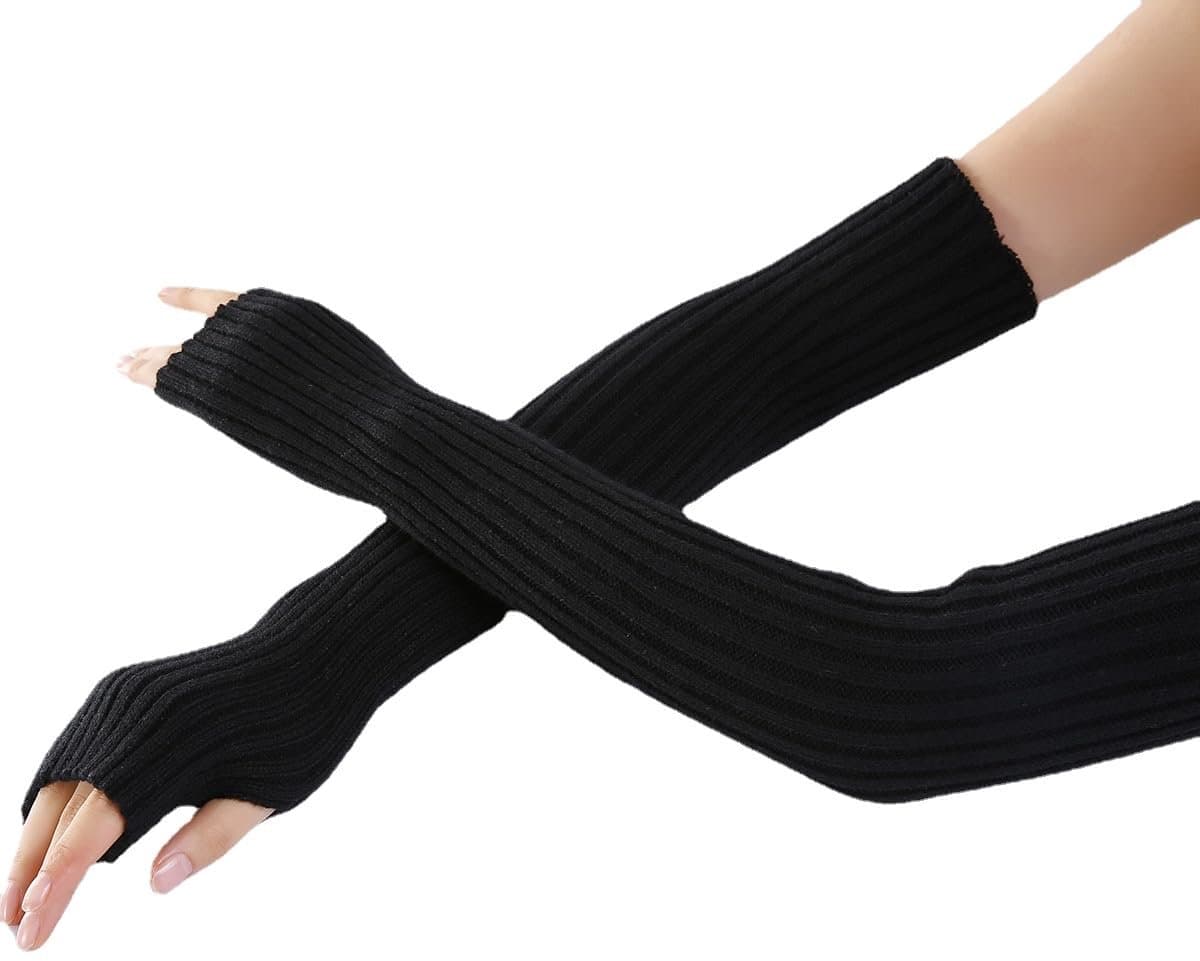 Armwarmers – Lange Armwarmers Zonder Vingers voor Dames, Huidvriendelijk, Elastisch en Nauwsluitend, Model Zonder Vingers, One-Size, Zwart 50cm