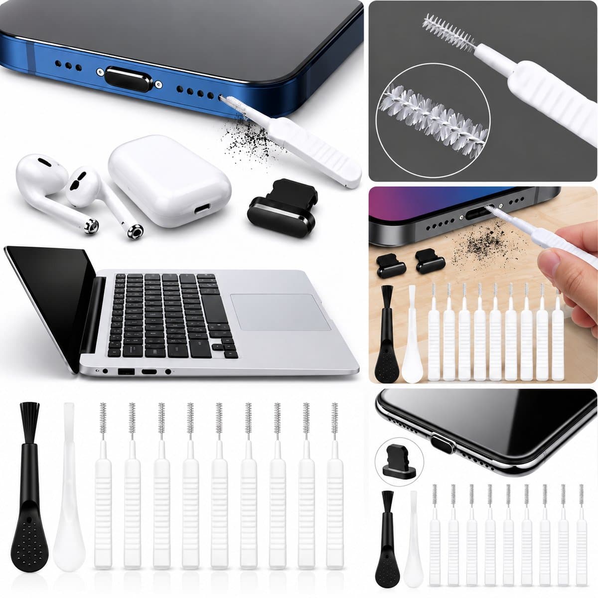 16-delige Poort- Mobiele Telefoon Stofplug & Reinigingsset & Keyboard-Cleaning Tool Kit – USB-C & iPhone Poort Schoonmaak Accessoires