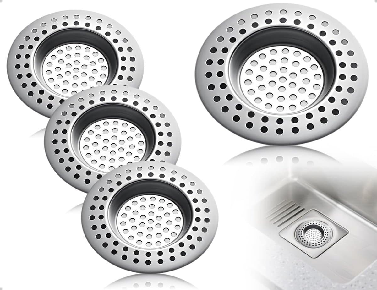 Afvoerzeef voor douche, roestvrij staal, snelstart-spoelbak, voor badkamer, keuken, badkuip en wastafel, zilverkleurig, 3 stuks
