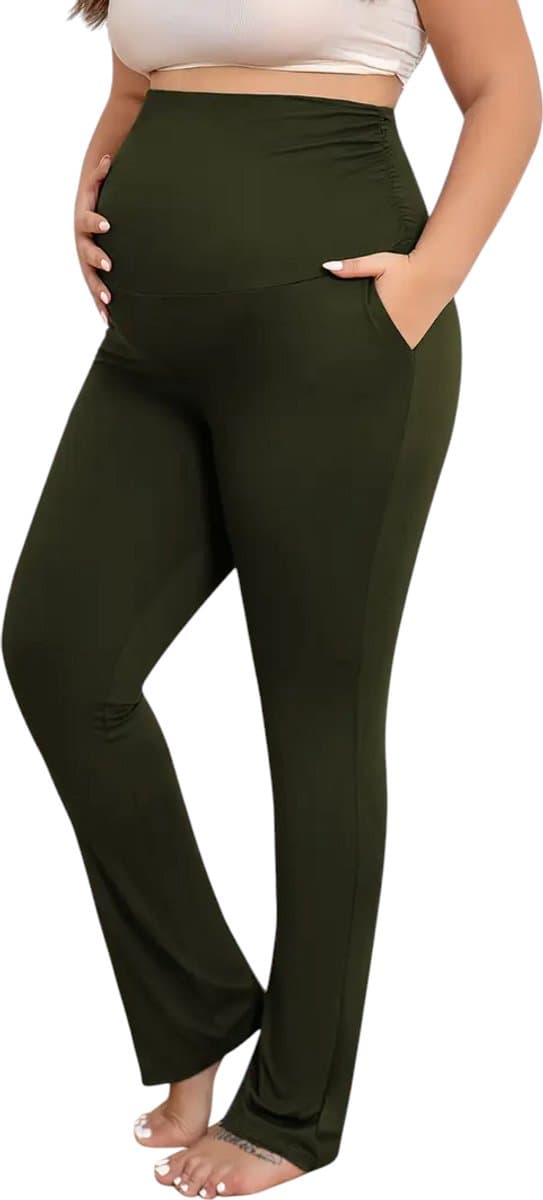SparkNine Zenstretch zwangerschapslegging - flare broek met steekzakken - S - groen - zachte stof - rekbaar & stijlvol - praktisch - maternity