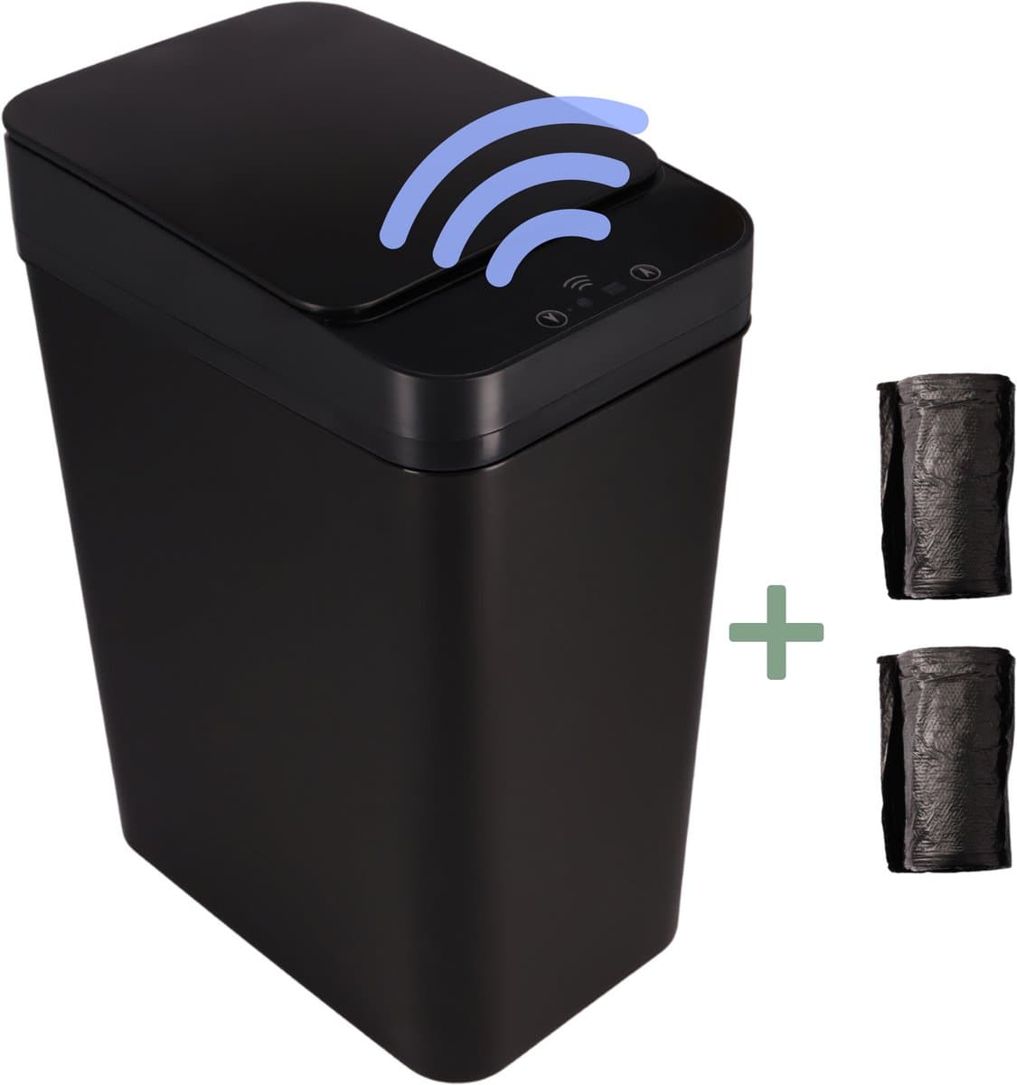 Goodly® mini prullenbak - badkamer prullenbak - sensor prullenbak - wc prullenbak - tafel vuilbakje - tafelprullenbakken - vuilbak - Incl. 40 zakjes - prullenbak 12l - zwart