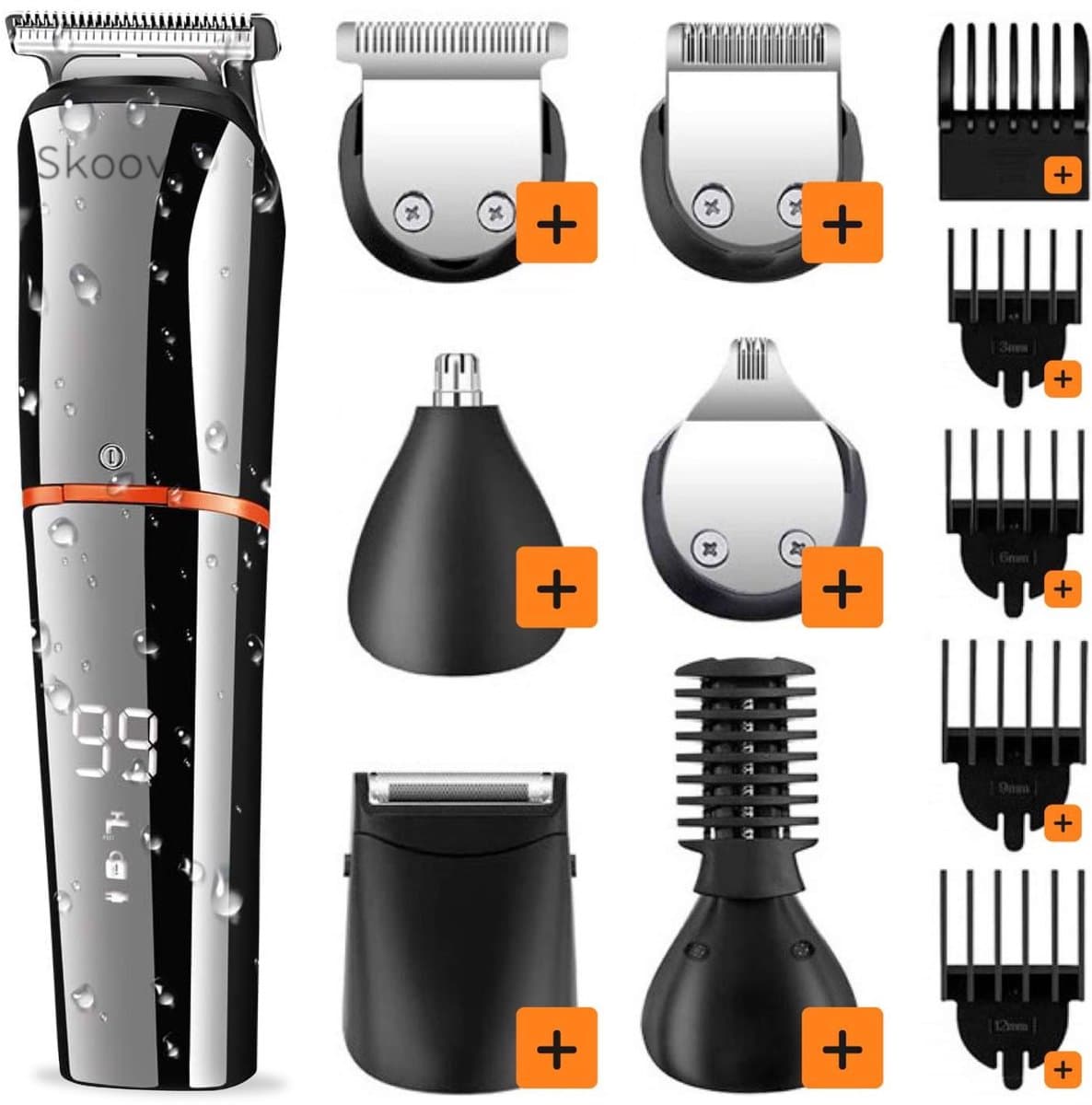 TrimMaster Trimmer voor mannen - 6 in 1 Lichaam & Baard - Incl. hulpstukken - Bodygroomer - Scheer apparaat - Voor lichaam, schaamstreek en gezicht - Skoov