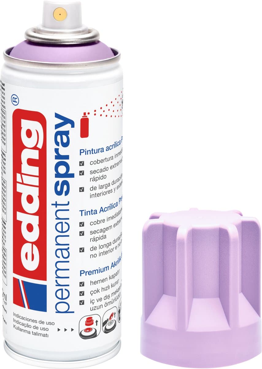 edding 5200 spuitverf in spuitbus - light lavender mat - 1 stuk - 200 ml verf - direct dekkend – 0,7-1 m2 oppervlak - acrylverf voor het lakken en versieren van glas, metaal, hout, keramiek, kunststof, canvas - permanent spray, verfspray