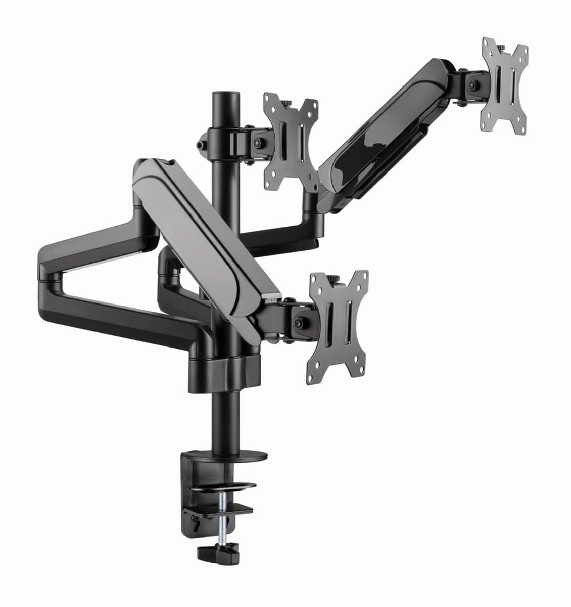 Gembird Verstelbare Triple Monitor Bureaubeugel – Full-Motion Arm voor 3 Monitoren tot 27 Inch, Ergonomisch Kantelbaar, Zwenkbaar & Rotatie, VESA Compatibel, Zwart