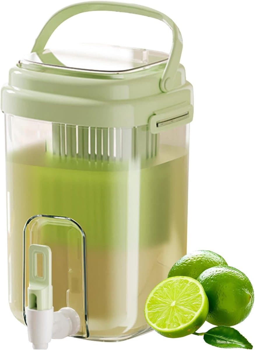 Koelkastwaterkan met schenktuit en fruitinfuser - 2L BPA-vrije dispenser voor koude dranken met handvat voor sap, thee, citroenwater - Draagbare kan voor kamperen, picknick, feest (groente)