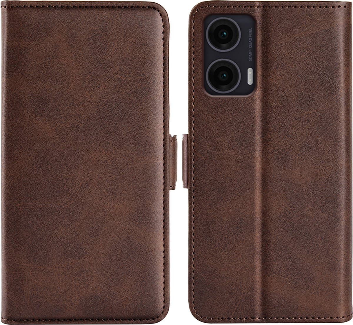 MobyDefend Hoesje - Geschikt voor Motorola Moto G35 - Luxe Wallet Book Case (Sluiting Zijkant) - Bruin