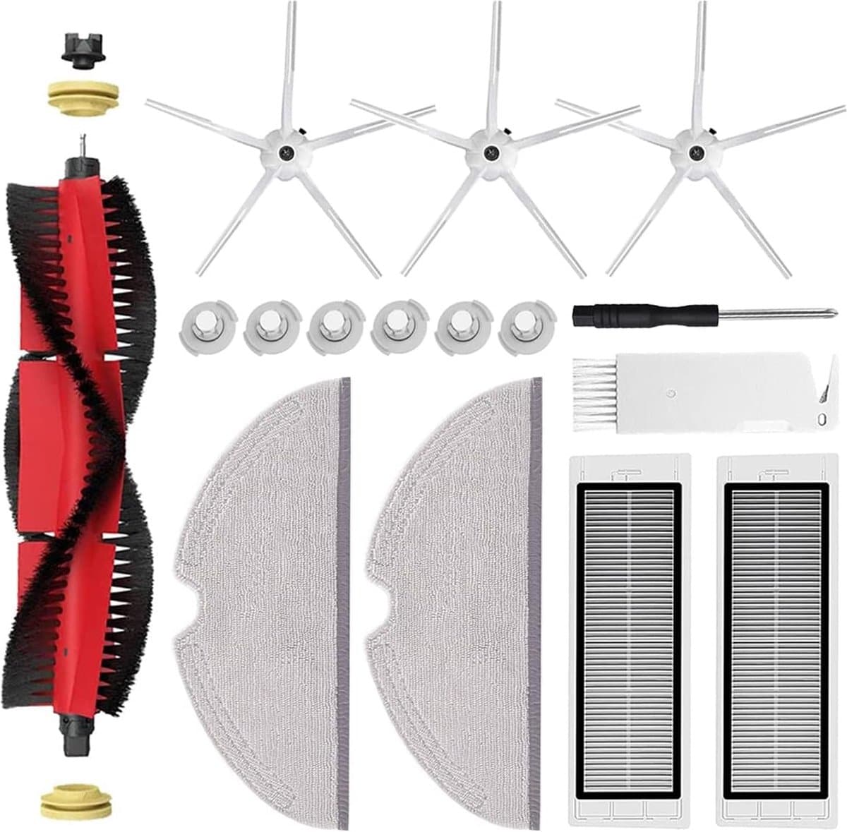 Reserveonderdelen, accessoires compatibel met Xiaomi Roborock S5 Max S6 Pure S6 maxV S50 S51 S55 S5 S60 S65 S6 stofzuiger, 1 rolborstels, 3 zijborstels, 2 HEPA-filters, 2 schoonmaakdoeken, 6