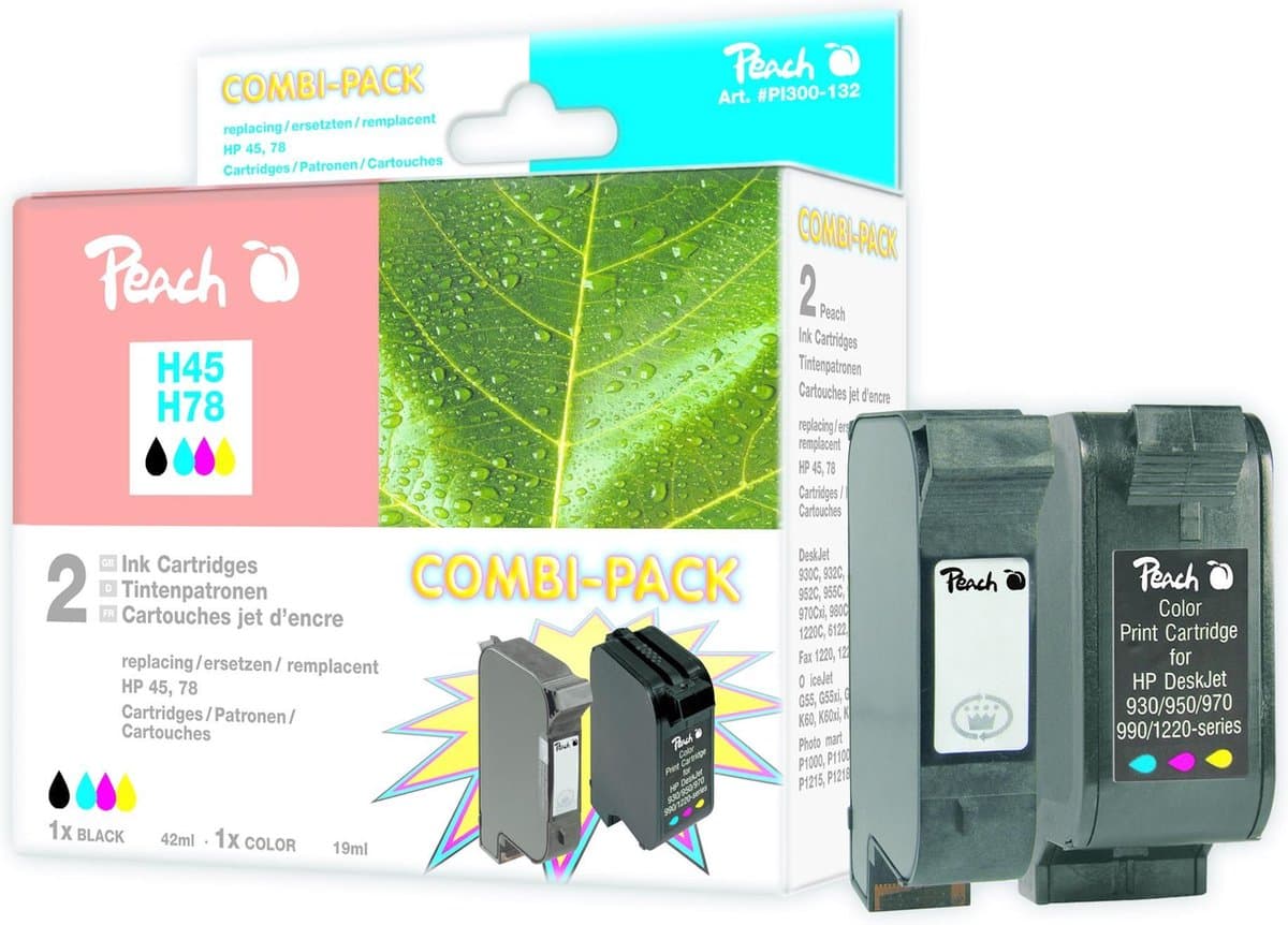 Peach PI300-132 inktcartridge 2 stuk(s) Zwart, Cyaan, Magenta, Geel