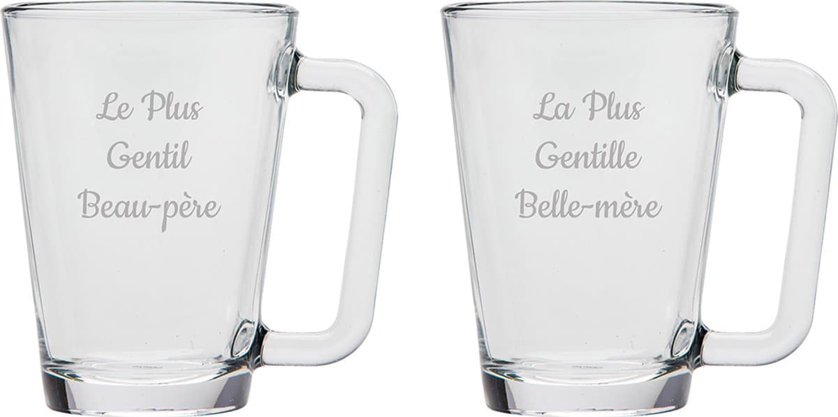 Theeglas gegraveerd - 26cl - Le Plus Gentil Beau-père & La Plus Gentille Belle-mère
