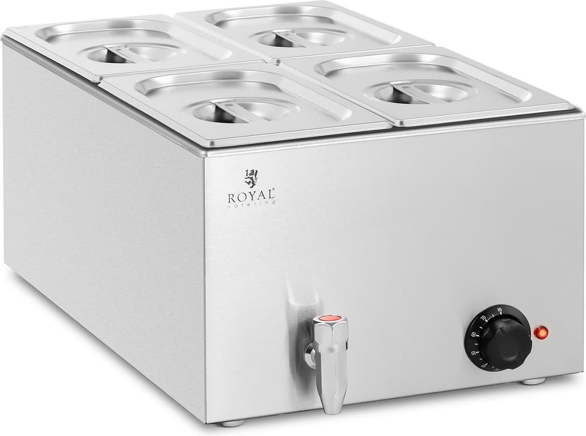 Bain Marie - 600 W - 4 GN 1/4 - Aftapkraan - Royal Catering