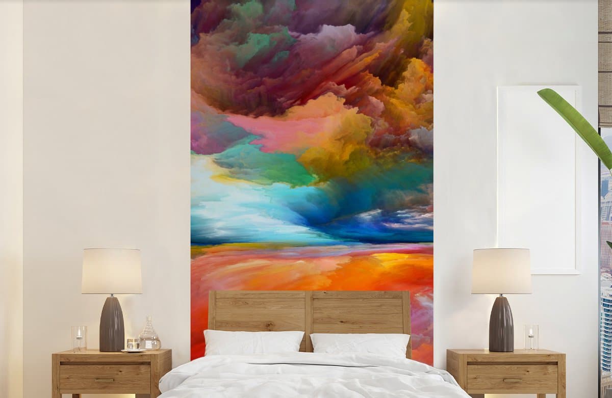 Behang - Fotobehang Schilderij - Olieverf - Abstract - Wolken - Breedte 120 cm x hoogte 240 cm