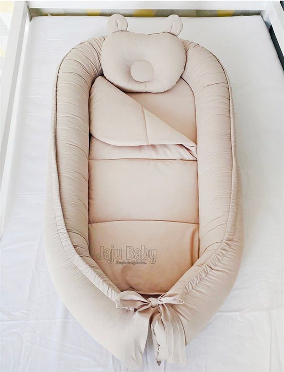 SNS Baby - Babynestje en Hoofdkussen- Lichtbruin - 74 x 40 cm