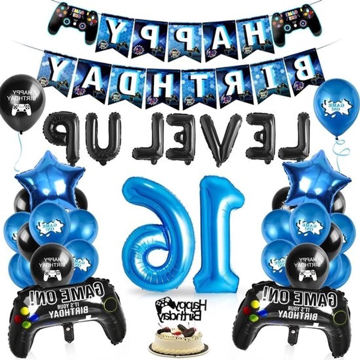 Video Game Ballonnen Set - Feestdecoratie Jongen 16 - Verjaardagsfeest Vieren - Controller Vorm Ballonnen - 81 cm - Blauw Zwart