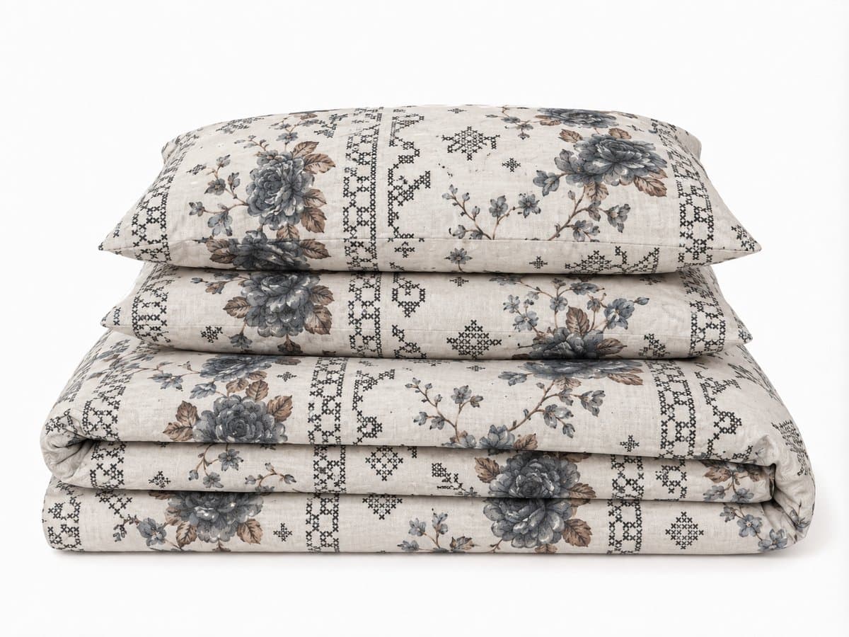 LALIVA Elise Dekbedovertrekset – 200 x 220 cm – 100% Katoen – 2 Kussenslopen – Bloemen – Beige/Blauw
