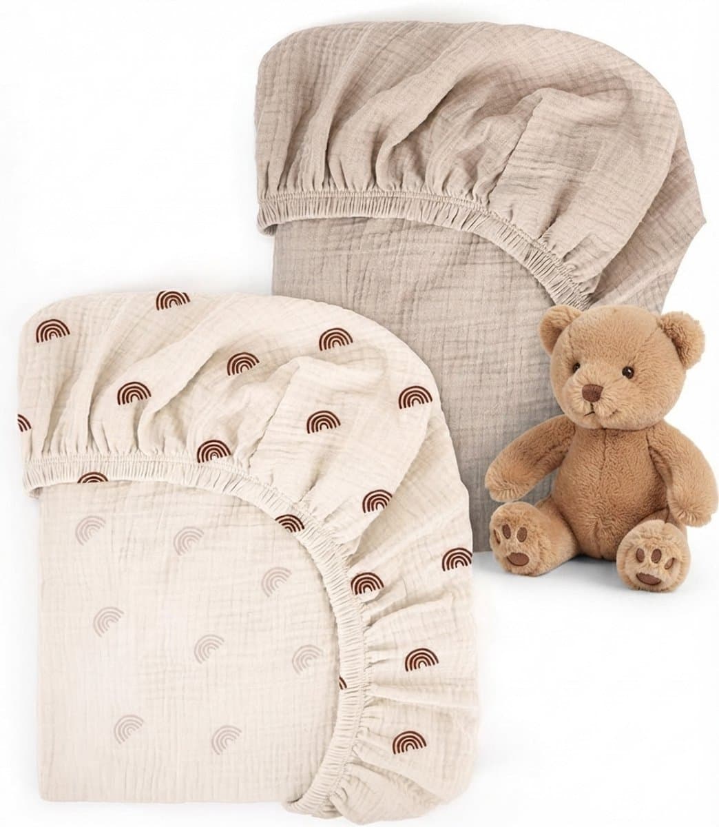 Livatto Mousseline Katoenen Hoeslaken 80x40 cm - Set van 2 - Regenboog - Universeel voor Wieg, Kinderwagen, Mosesmand en Bijzetbed