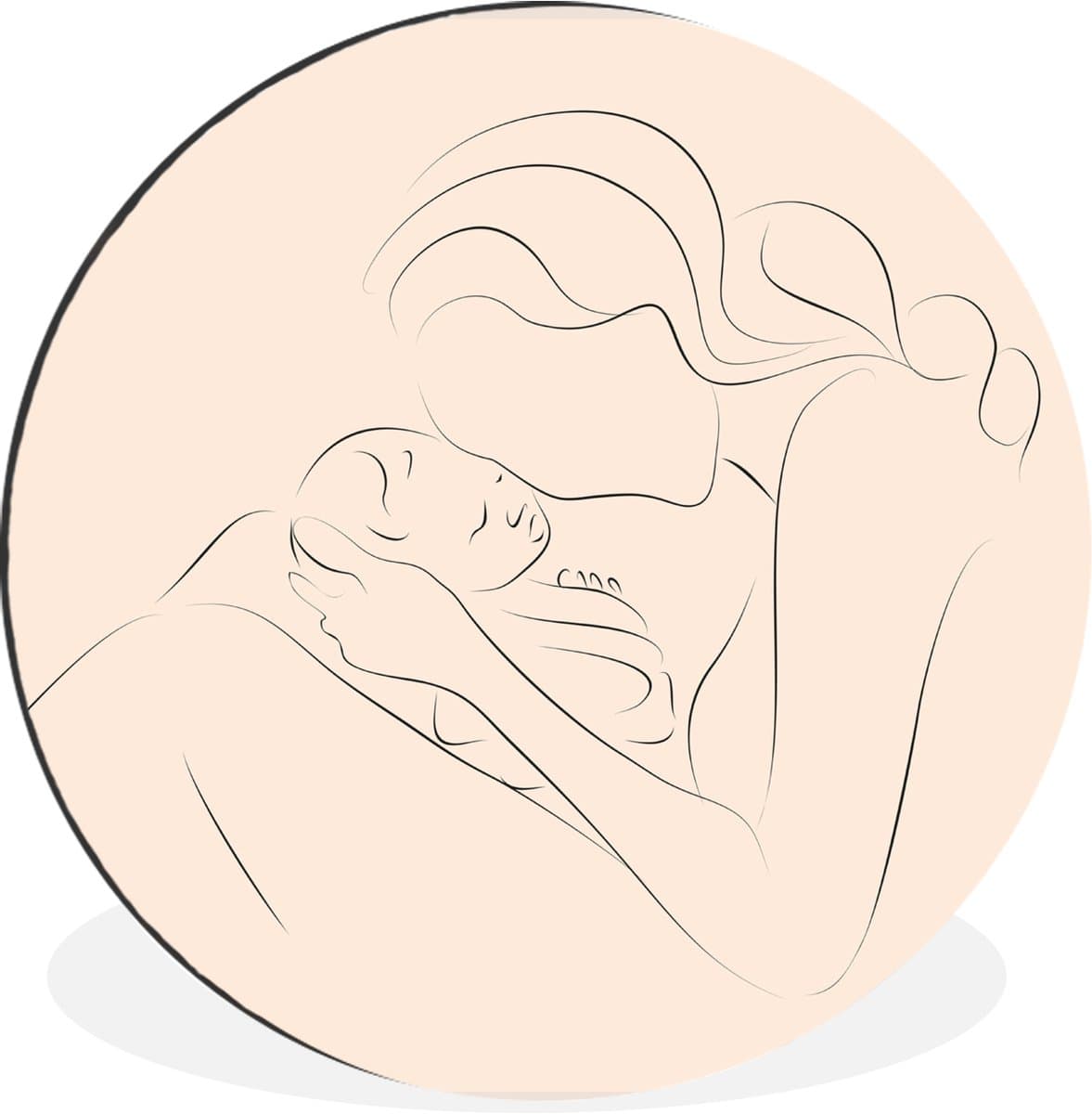 WallCircle - Wandcirkel - Muurcirkel - Line art - Mama - Baby - Aluminium - Dibond - 90x90 cm - Binnen en Buiten