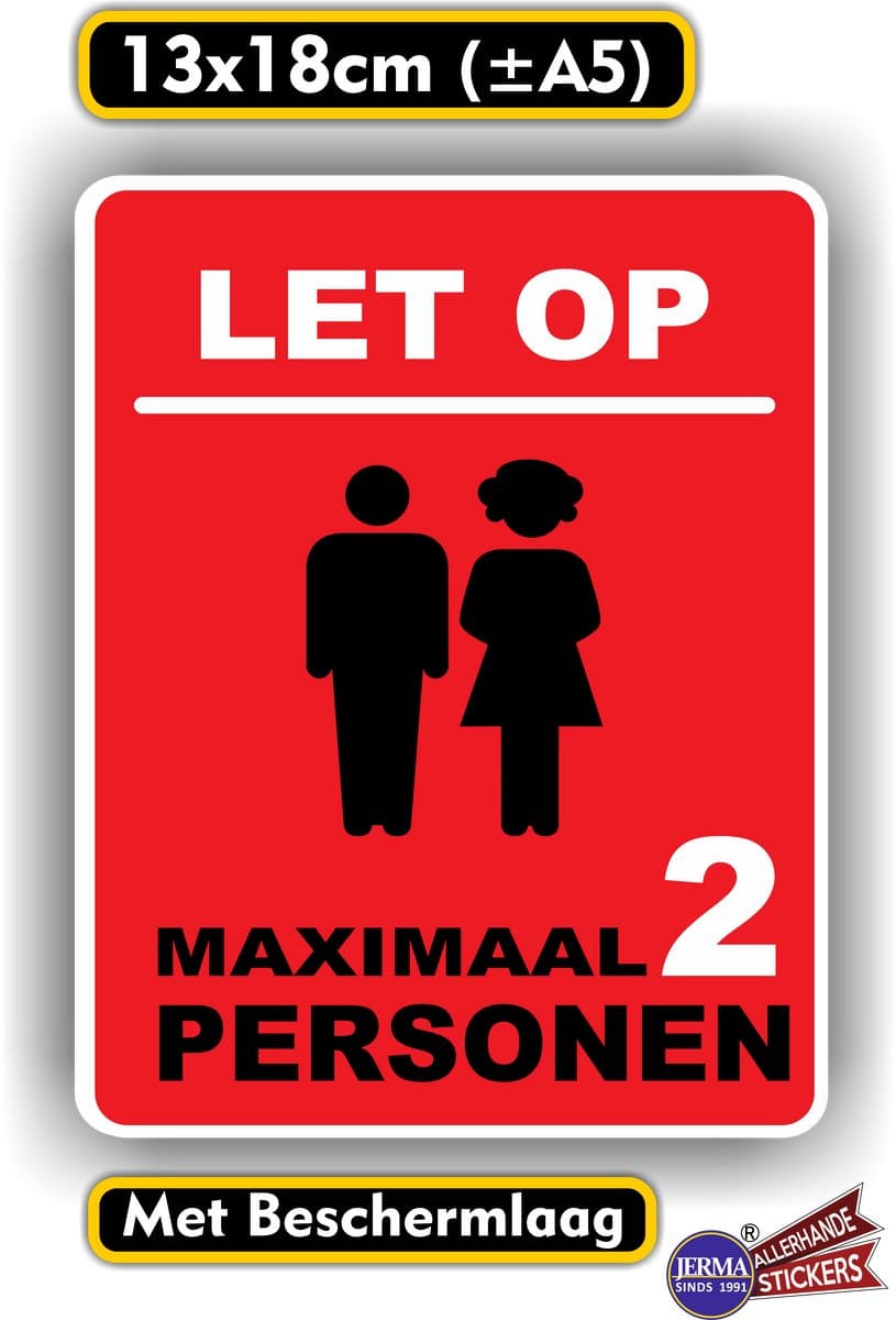 Jerma - Sticker - Maximaal 2 personen in deze ruimte – 14 x 18 cm - vinyl - zelfklevend