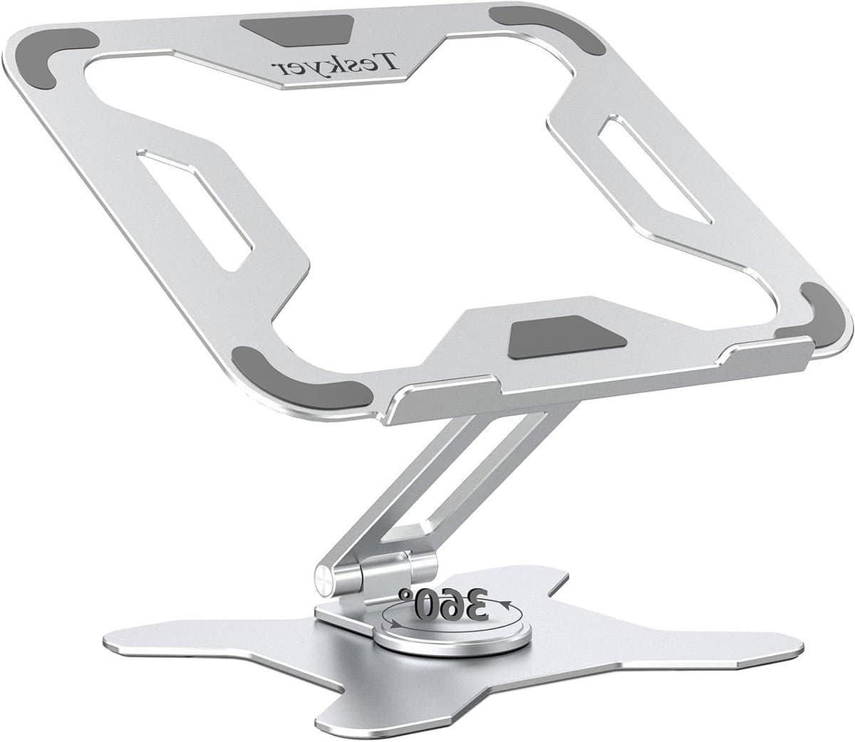 Laptopstandaard - Laptophouder Bureau - Ergonomisch Werken - 360 Graden Draaibaar - 27 x 22 x 4 cm - Zilver