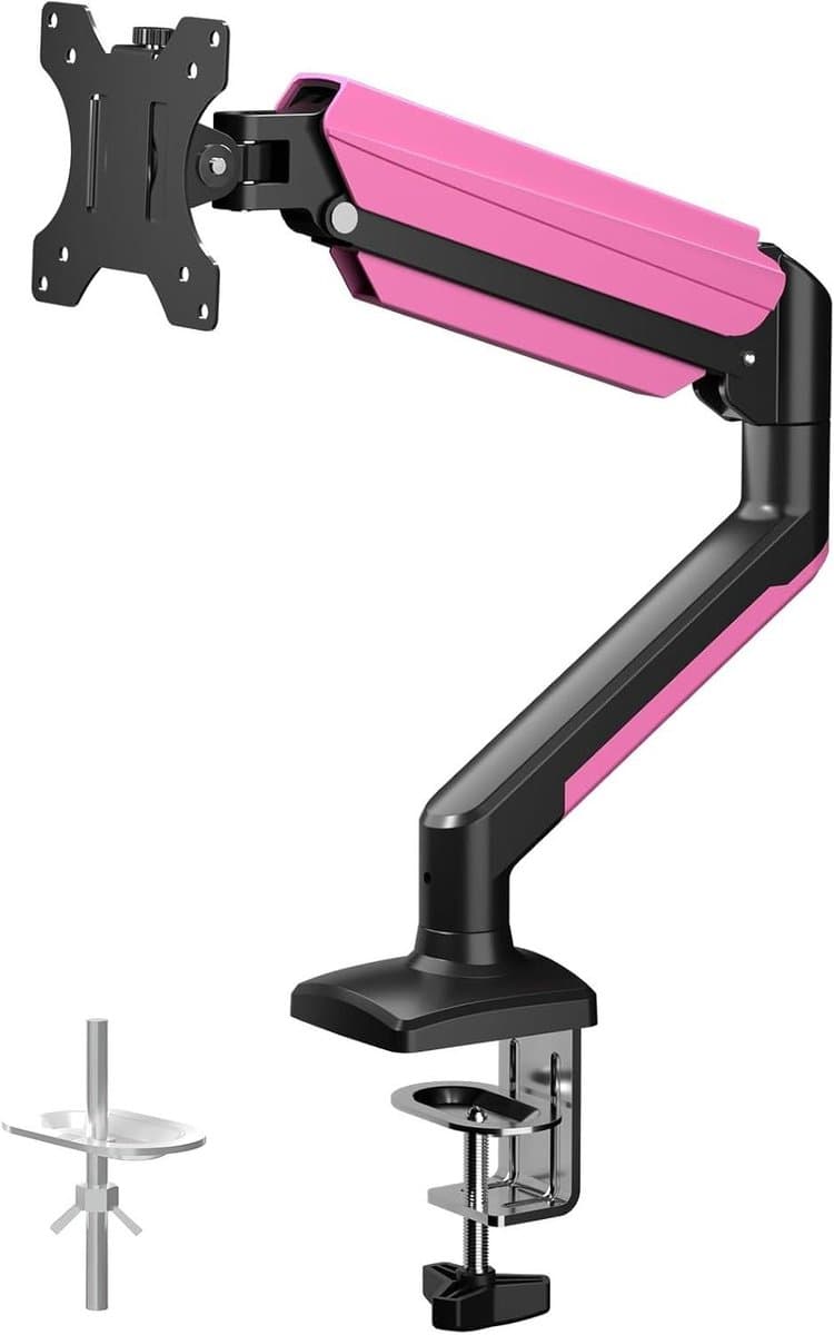 Monitor Arm - Bureau Armatuur - Ergonomisch Werken - Gasveer Stabiliteit - 13-32 Inch - Zwart-Roze
