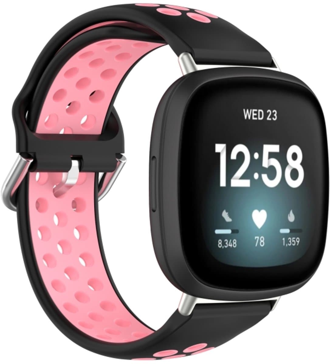 Voor Fitbit Versa 4 / Sense 2 Dual Color siliconen horlogeband (zwart roze)