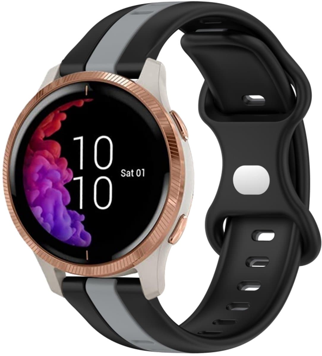 Voor Garmin Venu 20 mm vlindergesp tweekleurige siliconen horlogeband (zwart + grijs)