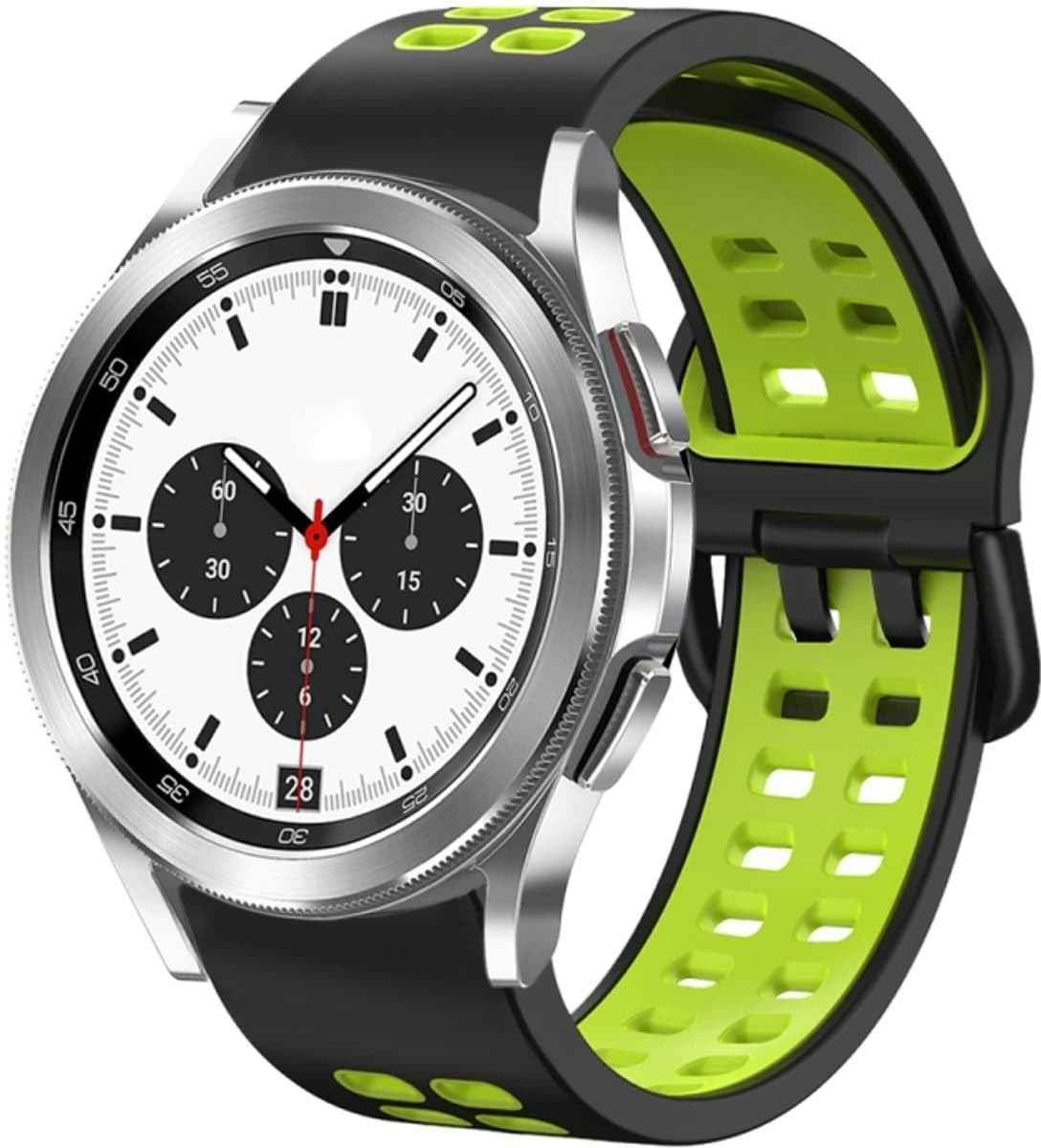 Voor Samsung Galaxy Watch 4 Classic 42 mm 20 mm ademende tweekleurige siliconen horlogeband (zwart + groen)