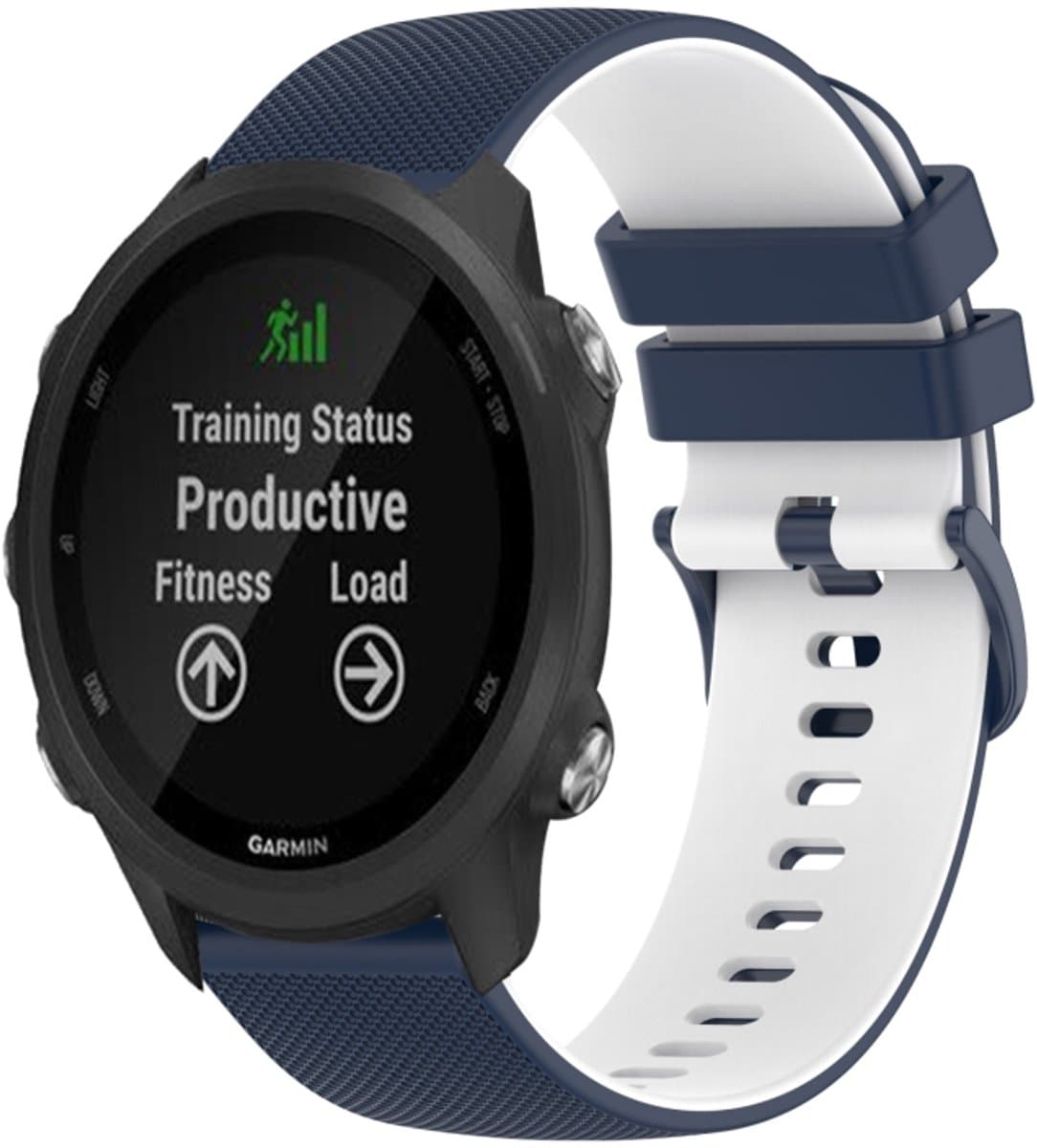Voor Garmin Forerunner 245 Muziek 20 mm geruite tweekleurige siliconen horlogeband (donkerblauw + wit)