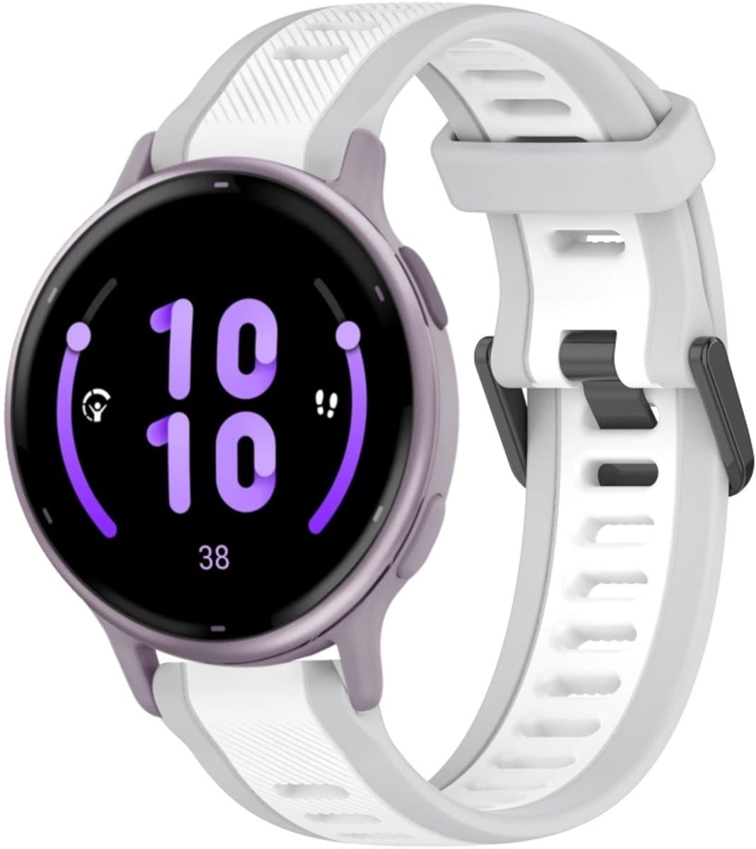 Voor Garmin Active 5 20 mm tweekleurige siliconen horlogeband met textuur (wit + grijs)