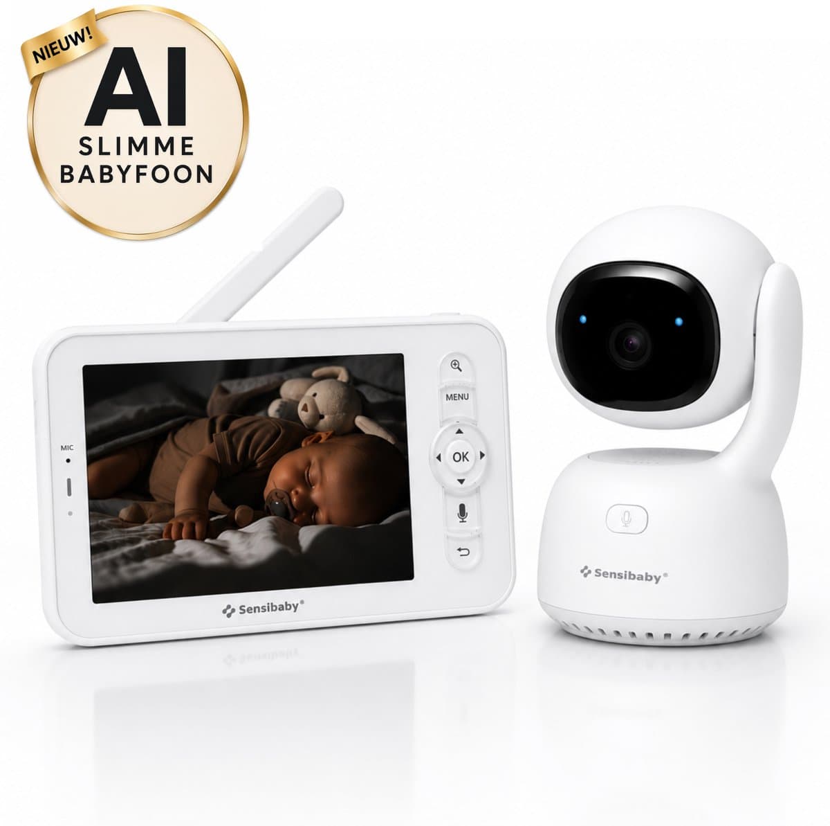 Babyfoon met Slimme AI Camera en App - Beveiligde Verbinding - 5 Inch Monitor - Uitbreidbaar met 2e Camera - Haarscherpe QHD Beeldkwaliteit ook in het Donker - Sensibaby