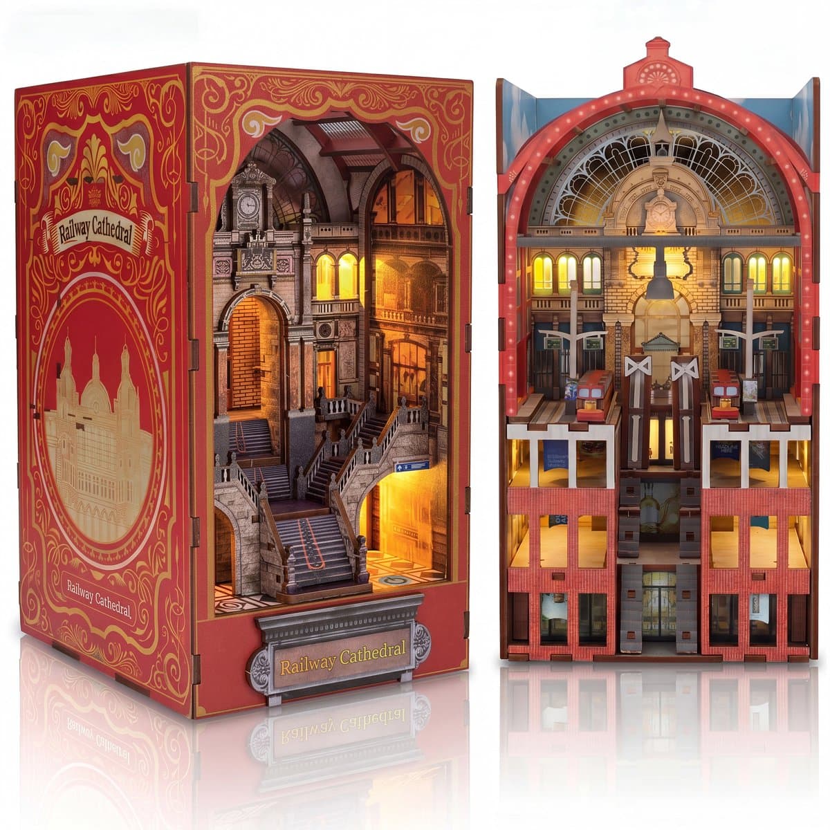 Book Nook Bouwpakket 2-in-1 Spoorwegkathedraal - Miniatuur Bouwpakket Volwassenen en Kinderen - 3D Puzzel Hout - Boekensteun - DIY - Crafts&Co