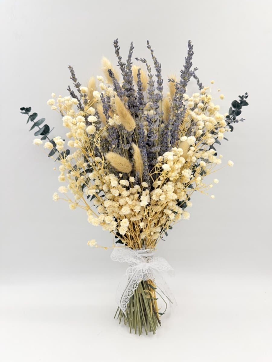 Droogbloemen Boeket - Lavendel - Eucalyptus - Gipskruid - Hazestaartjes - 40 cm - Echt Gedroogd - Natuurlijk Geurend - Woondecoratie Cadeau