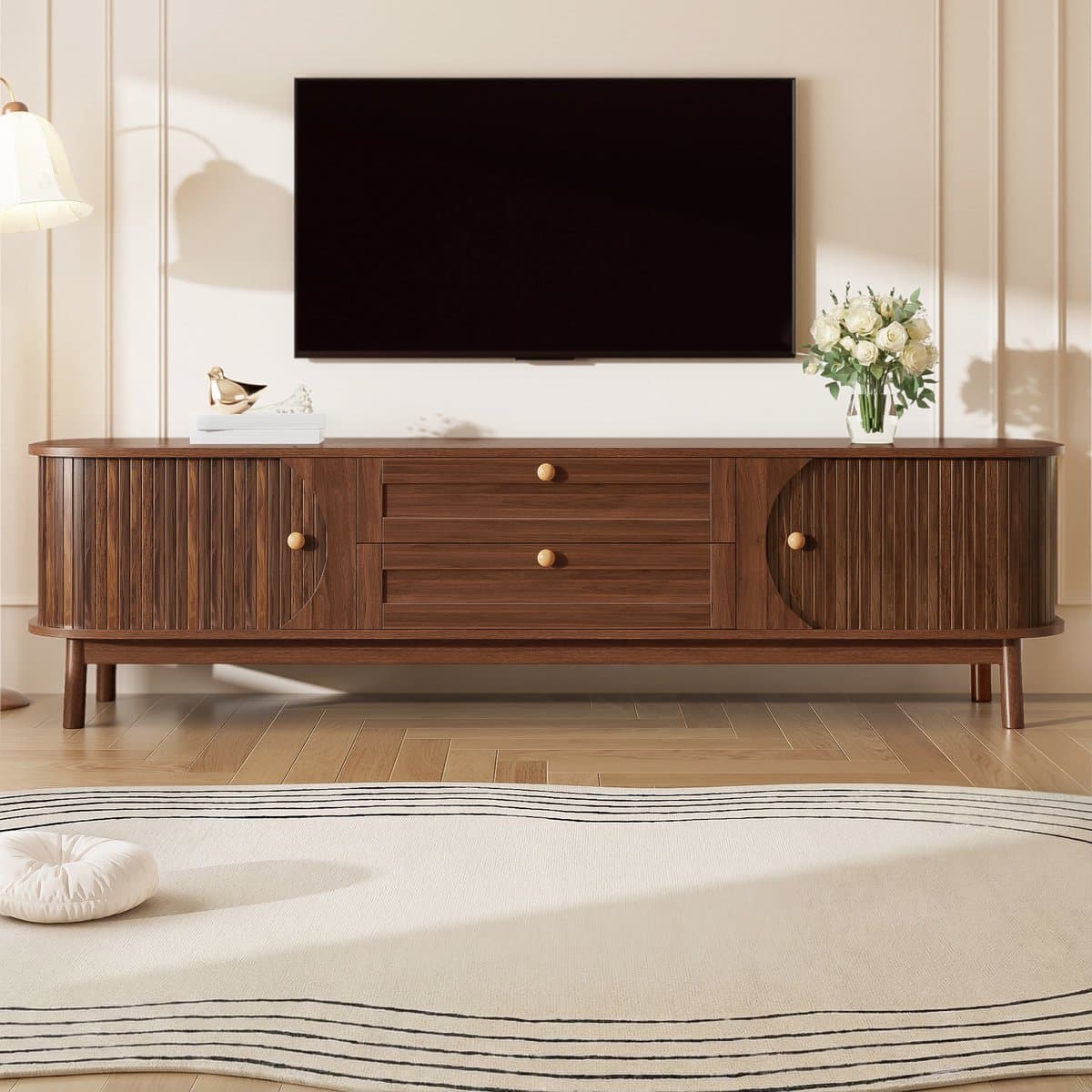 DESMIU Tv Meubel Met Deuren En Lades Voor Woonkamer Natuurlijke Houtlook In Notenkleur Van MDF Met Afmetingen 170 X 39,5 X 46 Cm