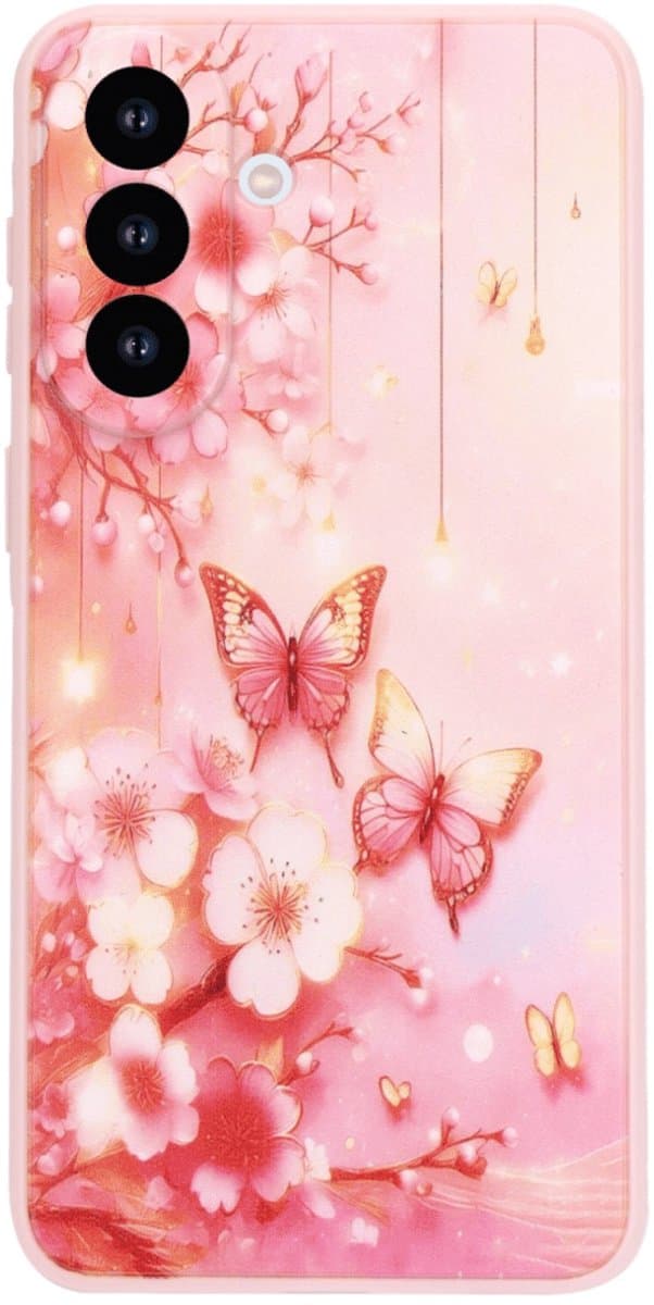 Casemania Backcover geschikt voor Samsung A57 – Print Vlinder Roze