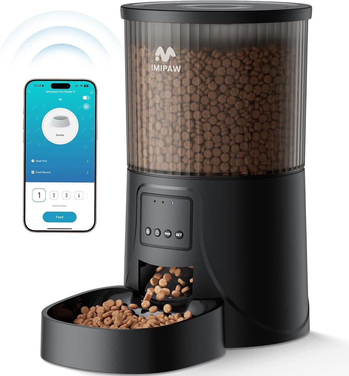 Slimme Automatische Kattenvoerautomaat - 4L - WiFi App Bediening - 1 tot 10 Maaltijden per Dag - Portiecontrole - Voor Katten en Kleine Honden - Zwart