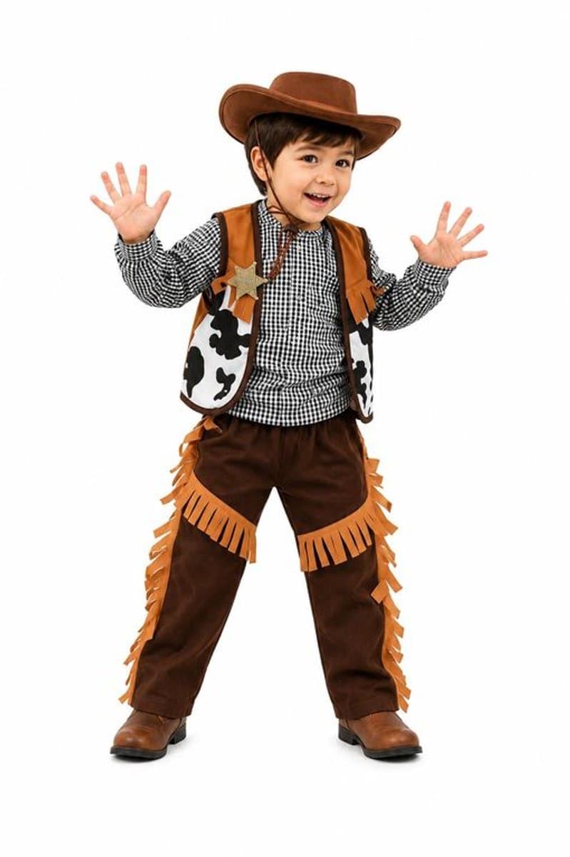 Cowboy Kostuum Kinderen 5-Delig – Cowboy Verkleedpak met Hoed, Shirt, Vest, Sheriff Ster & Broek – Jongens – 5/6 jaar - Carnaval & Themafeest