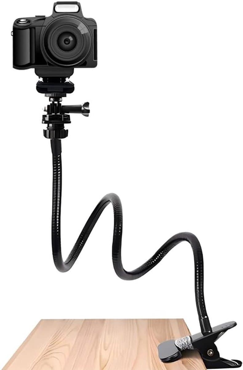Thijox - Webcamhouder met flexibele zwanenhals arm en cameraknijper voor Logitech en andere 1/4" schroef webcams, klem voor bureau, tafel, dressoir, z