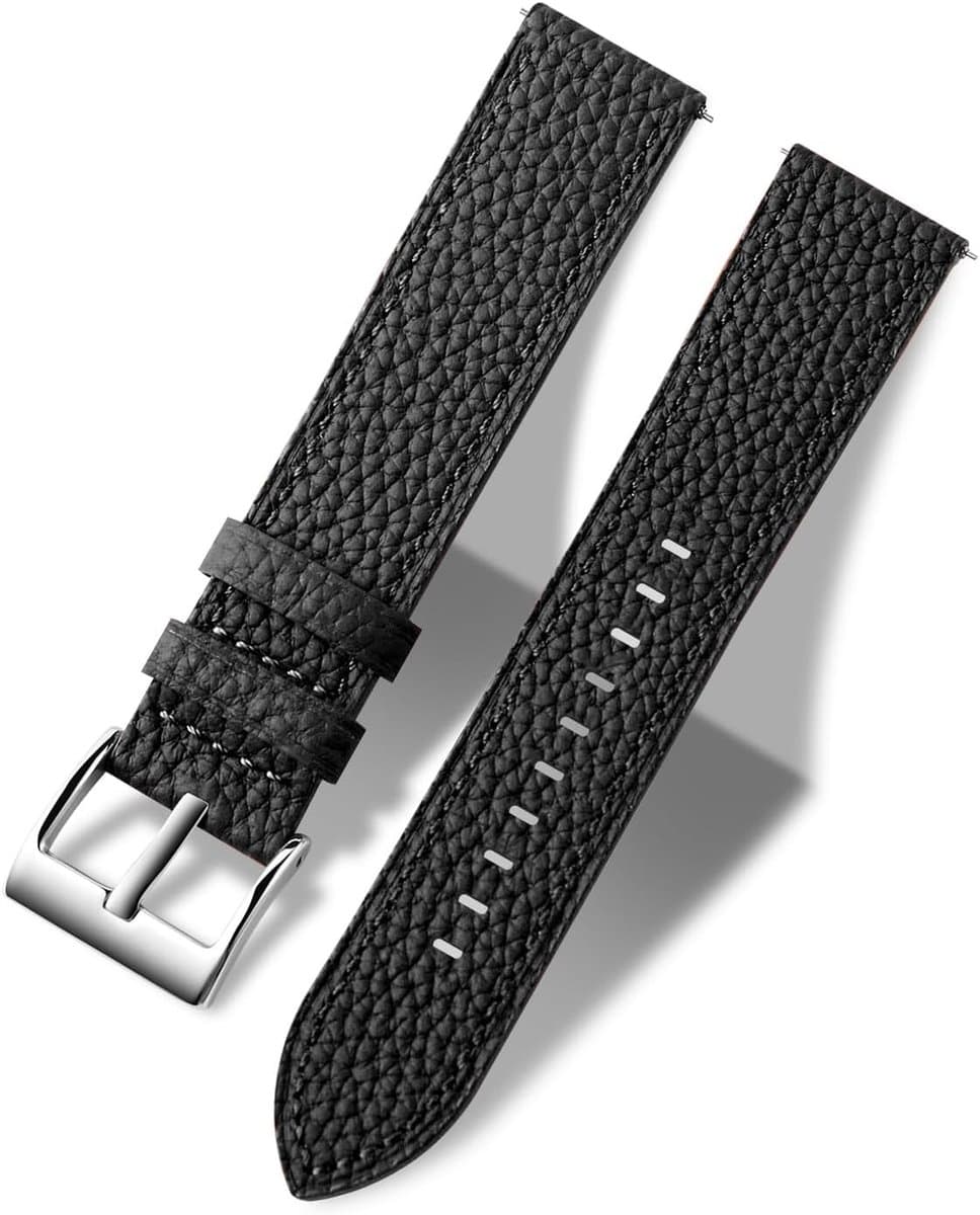 Thijox - Extra Lange XXL Band Echt Lederen Litchi Quick Release 20mm 22mm Compatibel met Smartwatches - Luxe Horlogeband voor Samsung, Garmin en meer